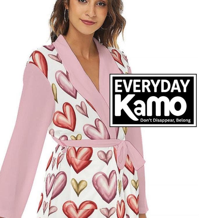 Sweetheart Pink Robe | Women's Heart Print Loungewear | Cozy Jersey Dressing Gown with Pockets