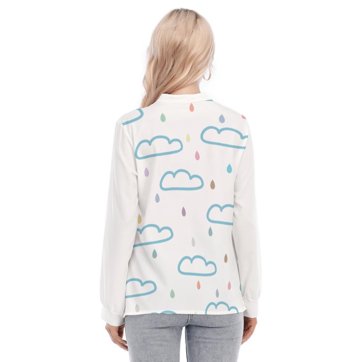 Cloud & Raindrop Blouse | Whimsical Button Up, Long Sleeve Top