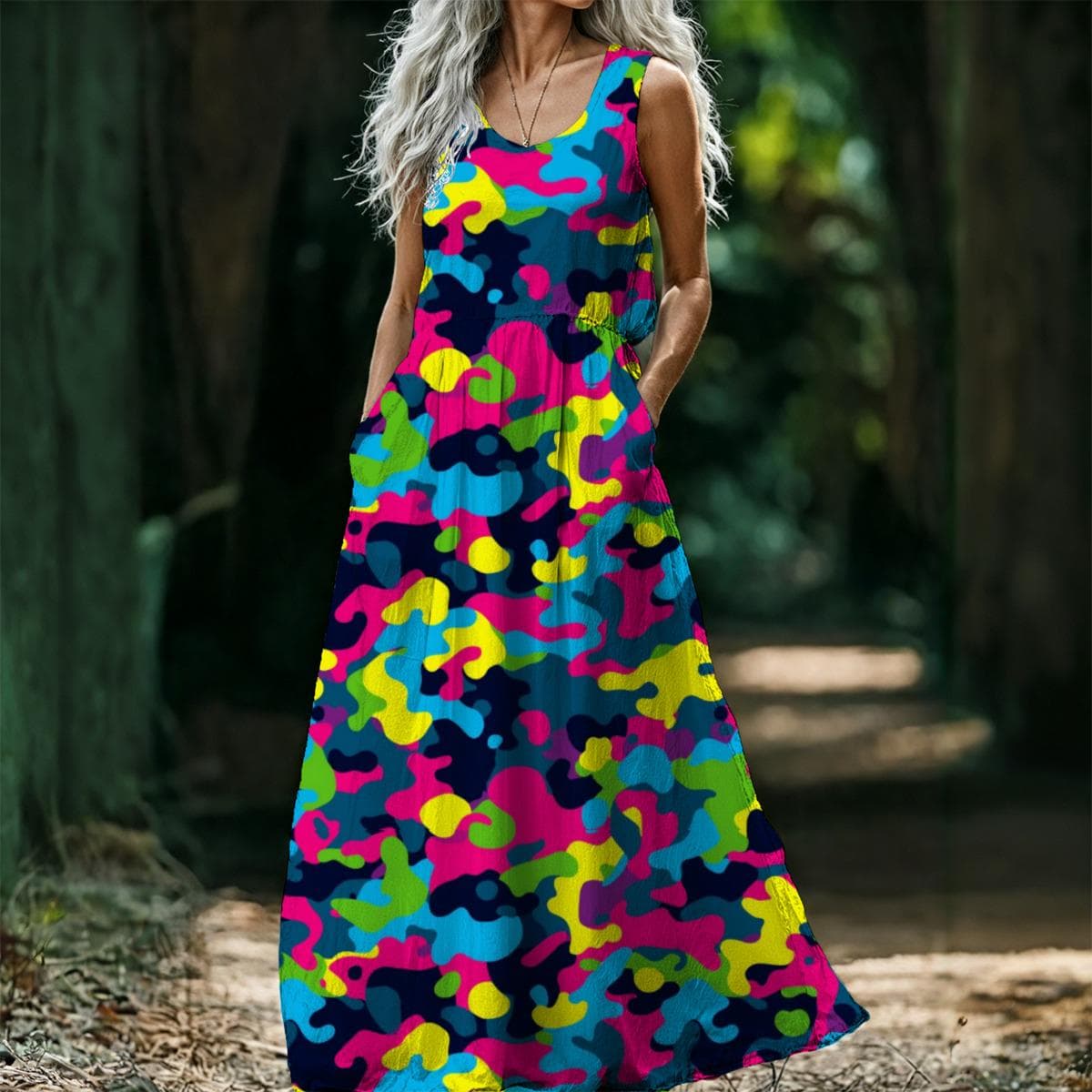 Abstract Camo Maxi Dress | Colorful Sleeveless Summer Dress
