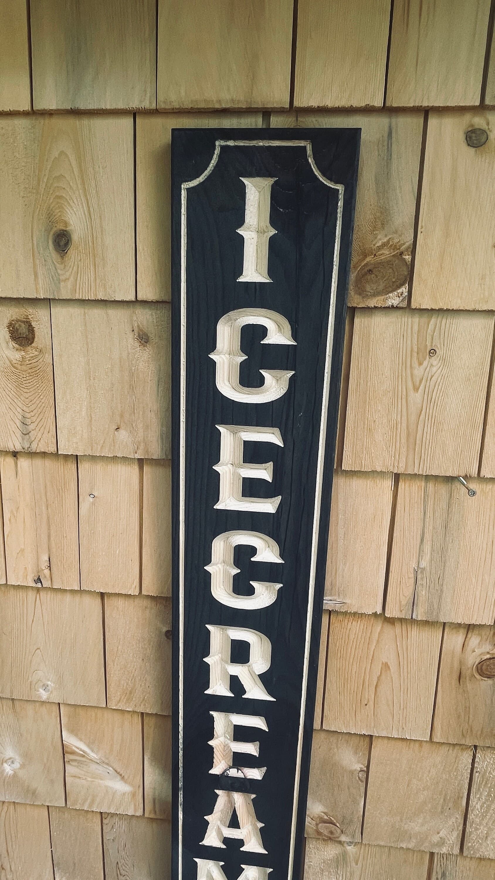 Ice Cream Carved Pine Wood Sign 41in Vertical Rustic Cafe Kitchen Decor