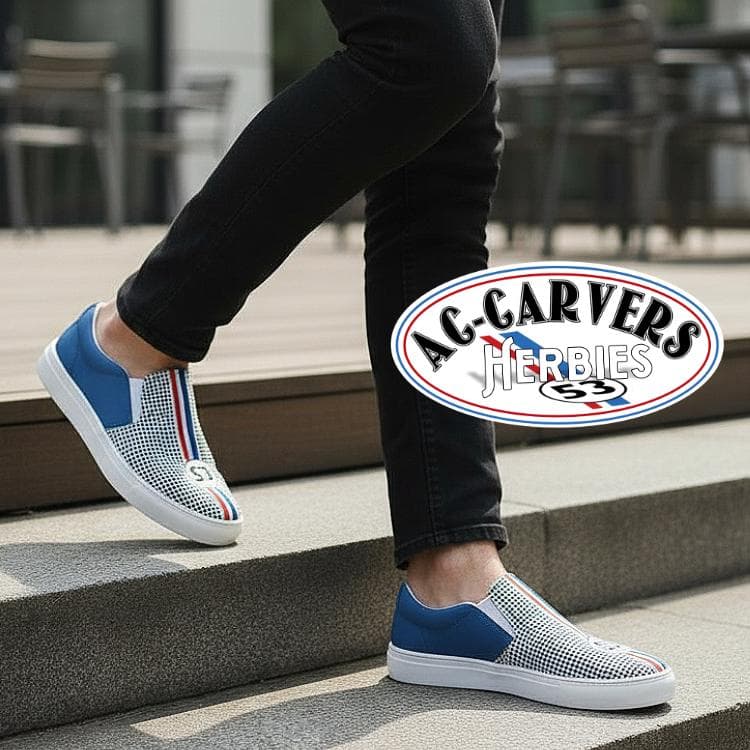 Men's Slip-On Canvas Shoes Handmade Blue Check Custom Fit Casual