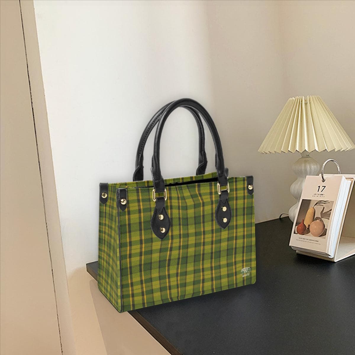 Westfalia Green Plaid Tote Bag | Double-Sided Leather Handbag | Large Capacity & Stylish Travel Purse