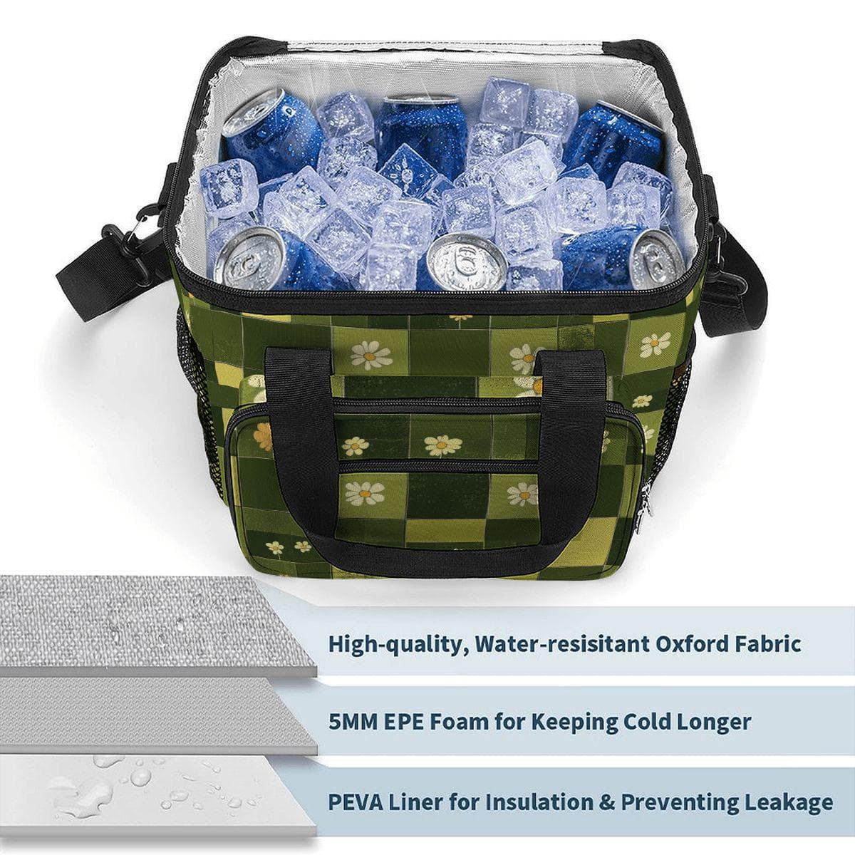 Daisy Plaid Insulated Lunch Bag Oxford Fabric Leakproof Cooler Tote