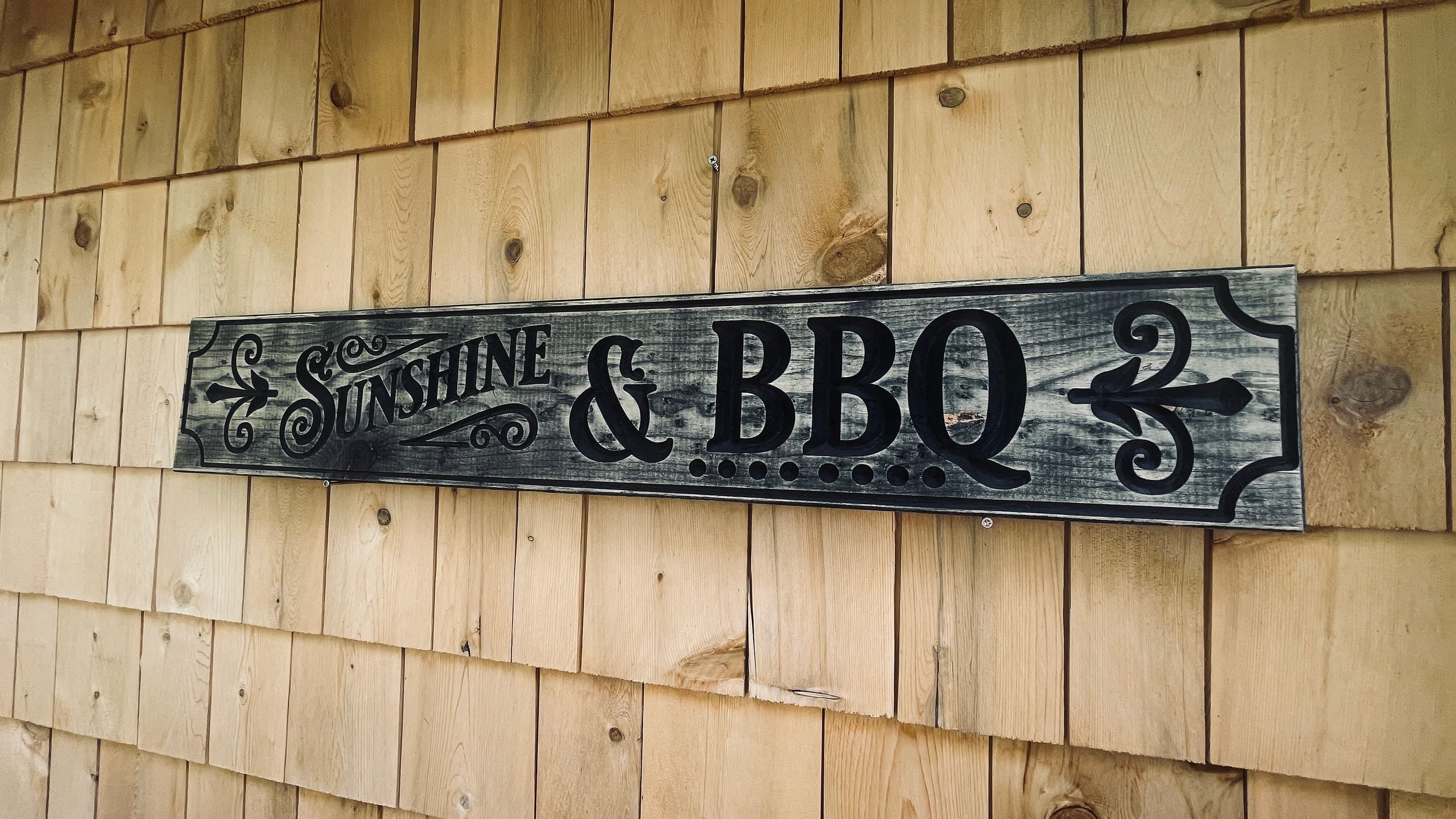 Sunshine & BBQ Carved Real Pine Wooden Sign