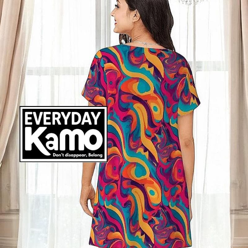 Everyday Kamo Abstract Nightgown for Women, Vibrant Colorful Sleep Shirt, Modern Urban Explorer