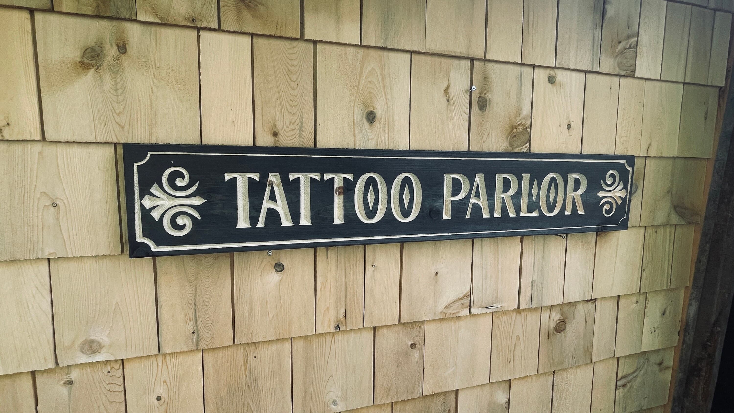 Tattoo Parlor Carved Real Pine Wooden Sign