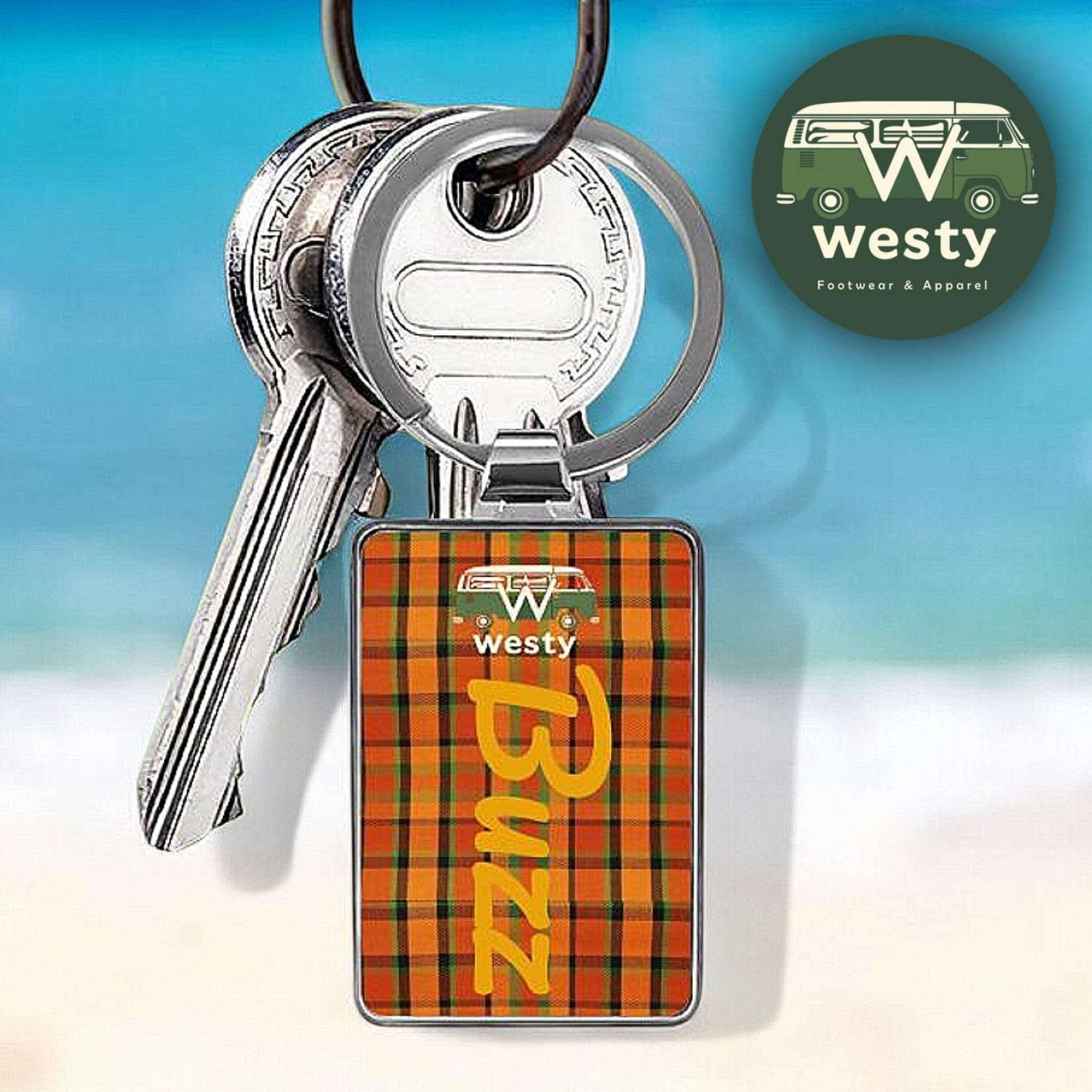 VW Westy Keychain - Retro Volkswagen Buzz Bus Stainless Steel