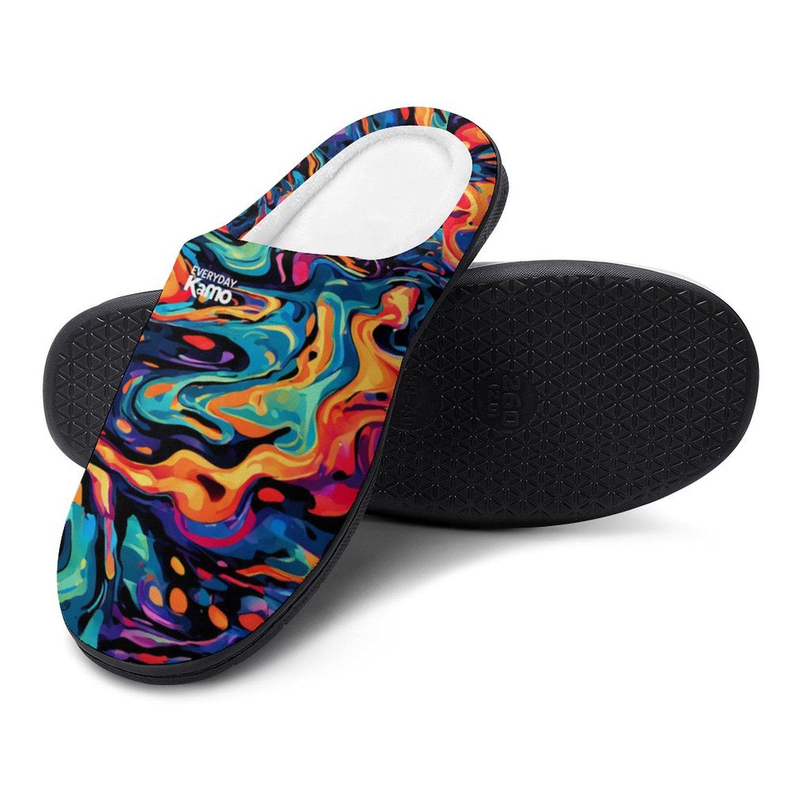 Everyday Kamo Vortex Swirl Art Slippers | Vibrant Abstract Cozy Cotton House Shoes for Women | Anti-Skid Lounge Footwear