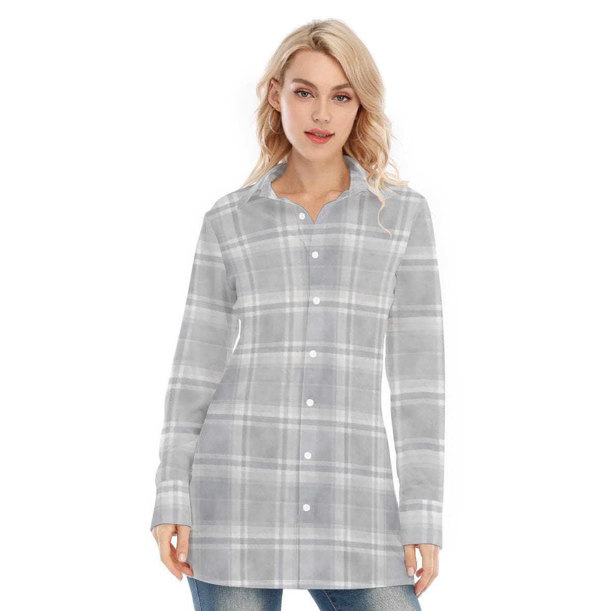 Plaid Tunic Shirt Women | Four-Way Stretch Cotton Blend | Work Casual Top