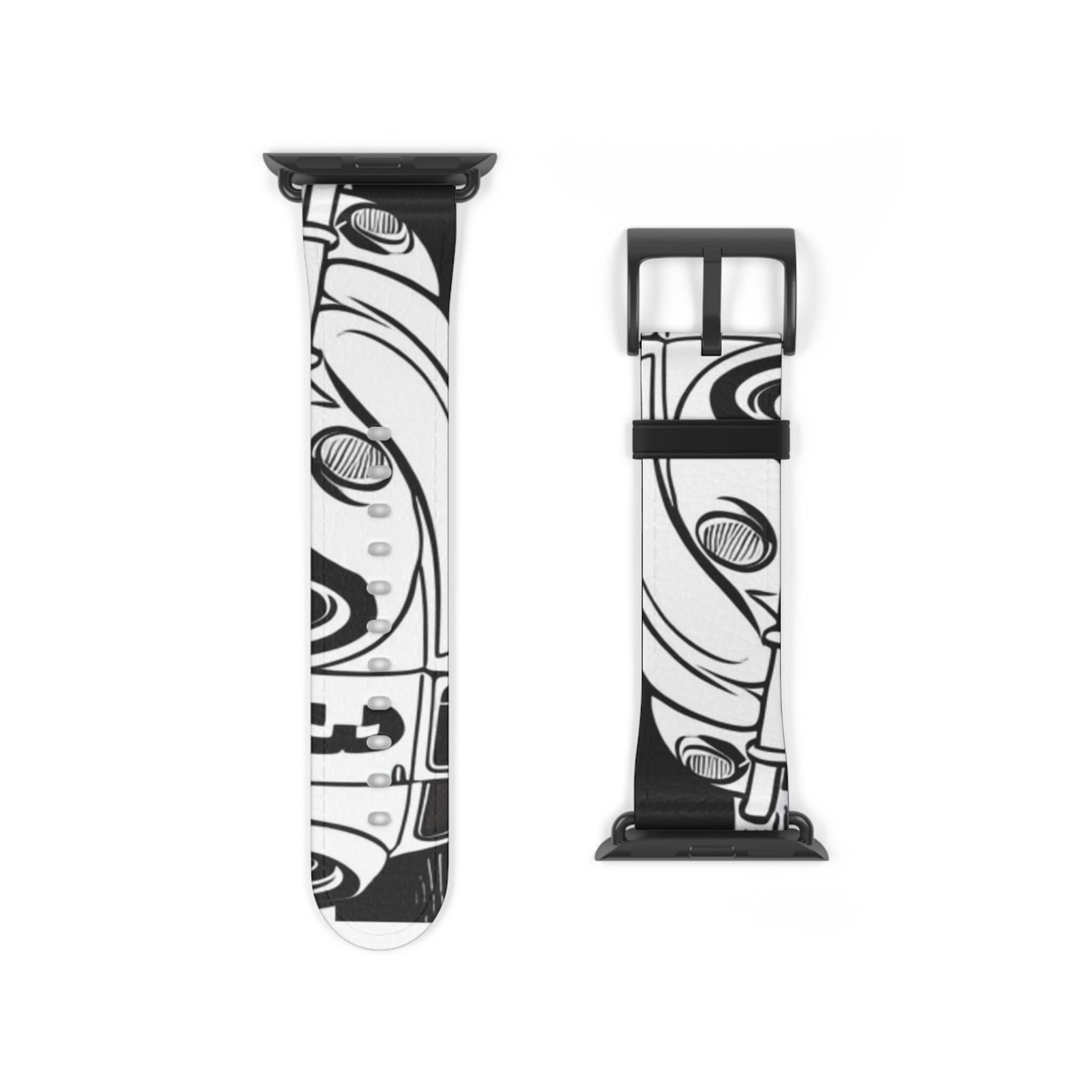 Vintage VW Bug Apple Watch Band - Black White Retro Camper Print