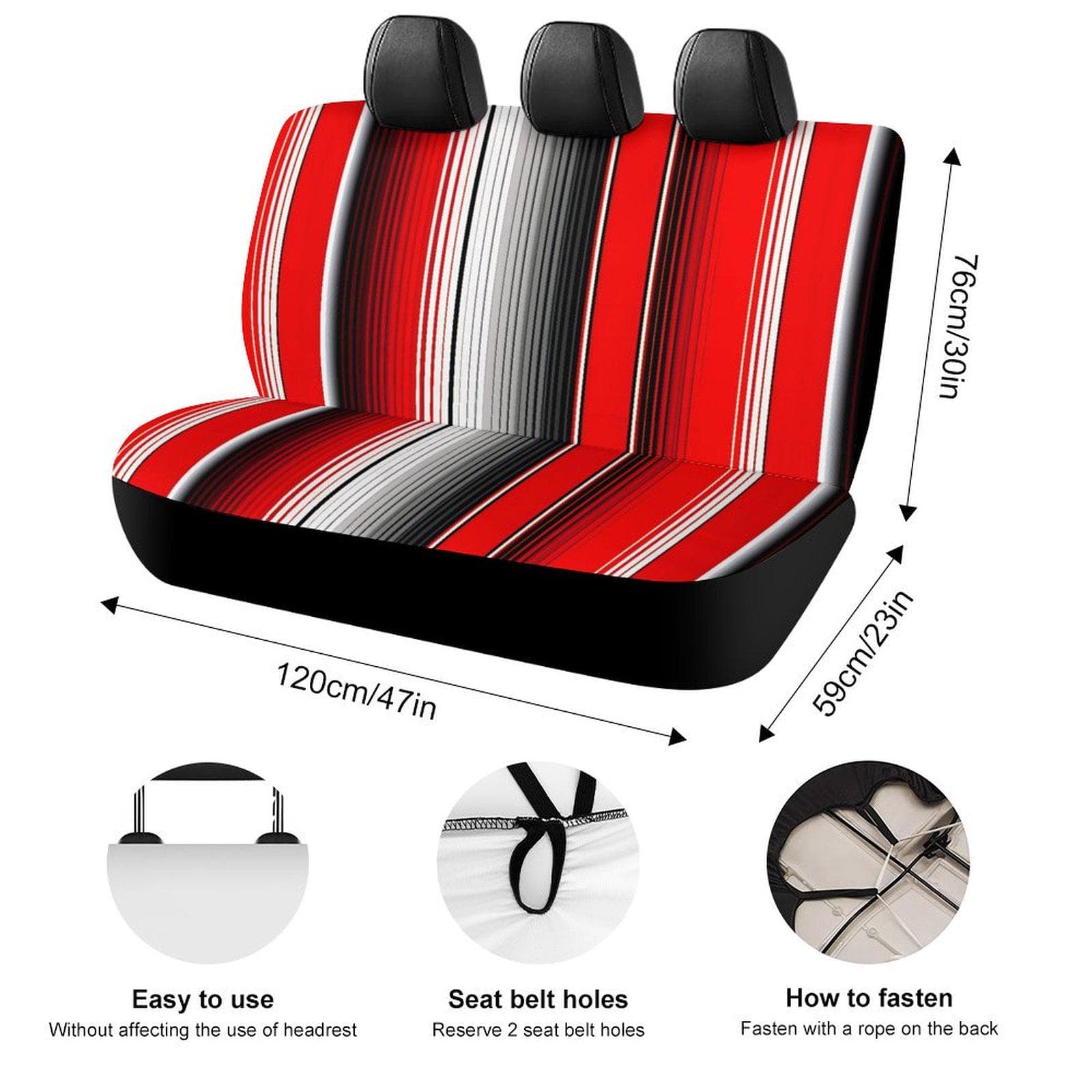 Red Striped Car Back Seat Cover | Polyester Spandex | Custom Personalized