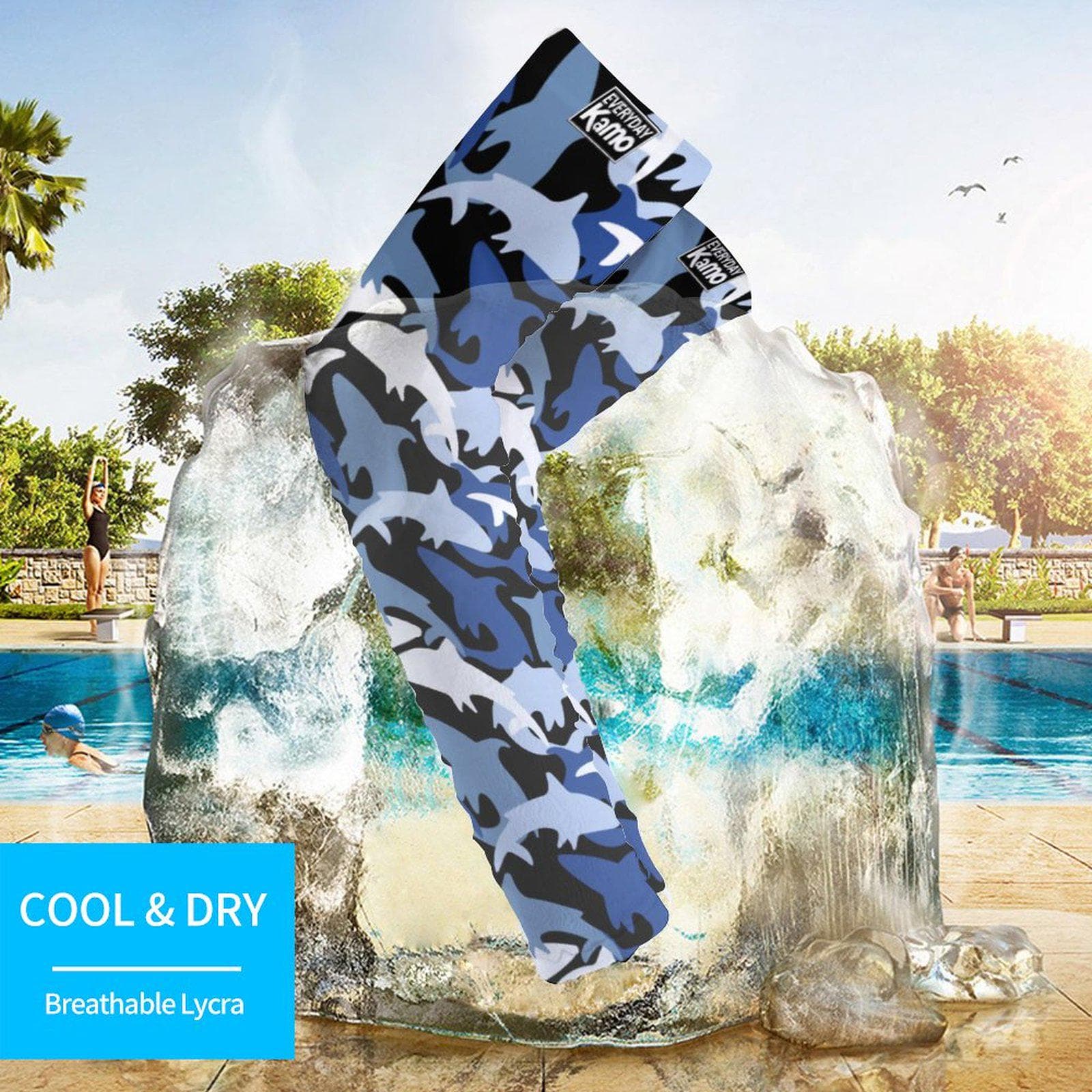 Blue Shark Camo Cooling Arm Sleeves | Lycra UV Protection