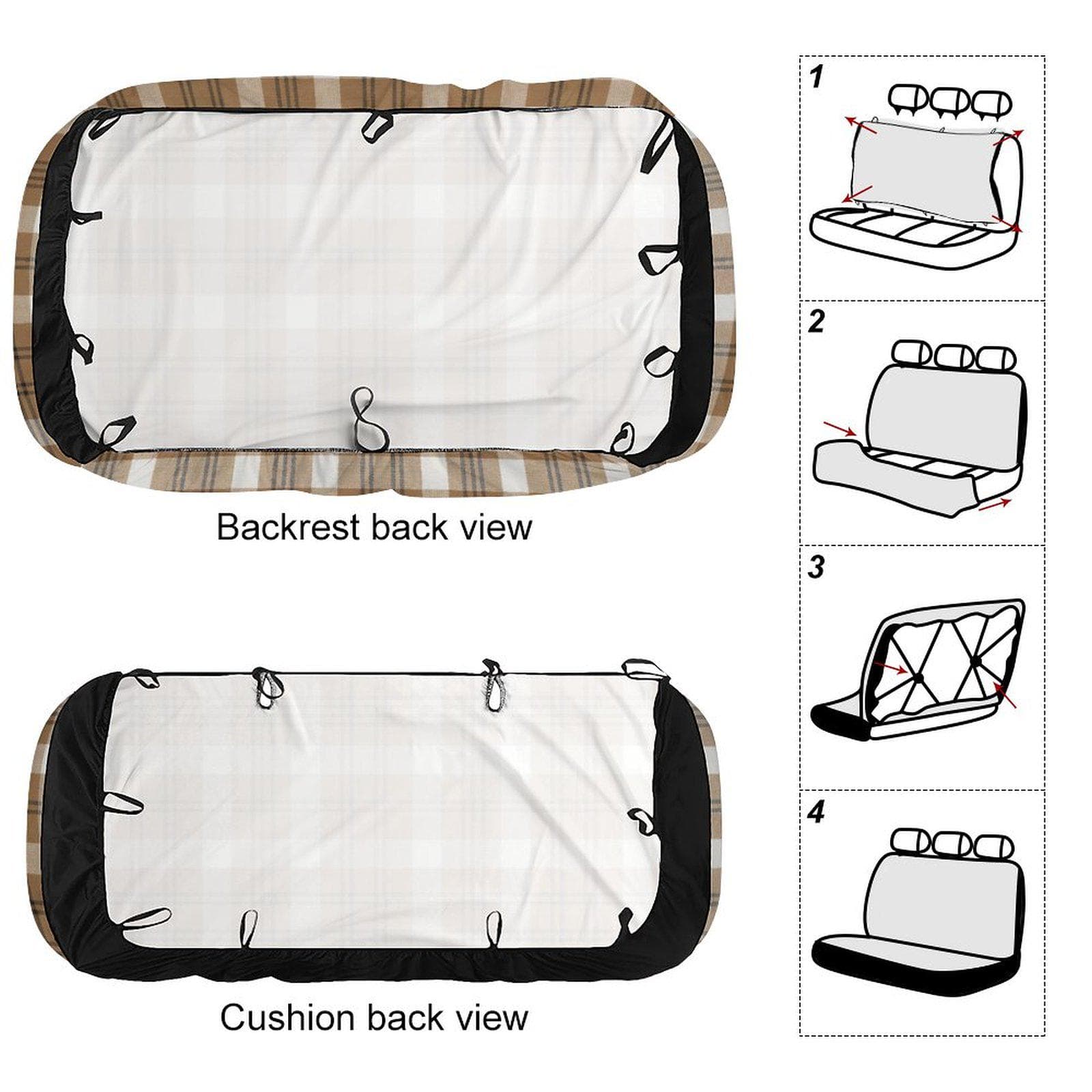 Brown Plaid Car Rear Seat Cover - Custom Fit, Elastic Edges