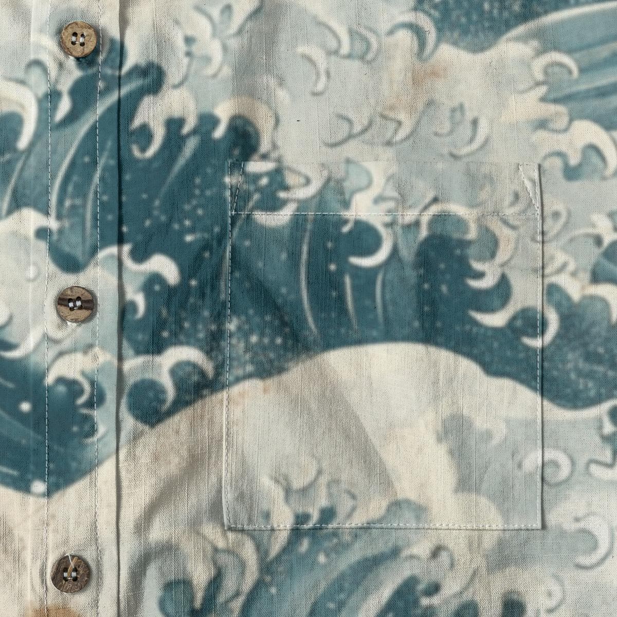 Japanese Great Wave Cotton Shirt | Hokusai Ocean Art Button Up | Summer Vacation Aloha Shirt