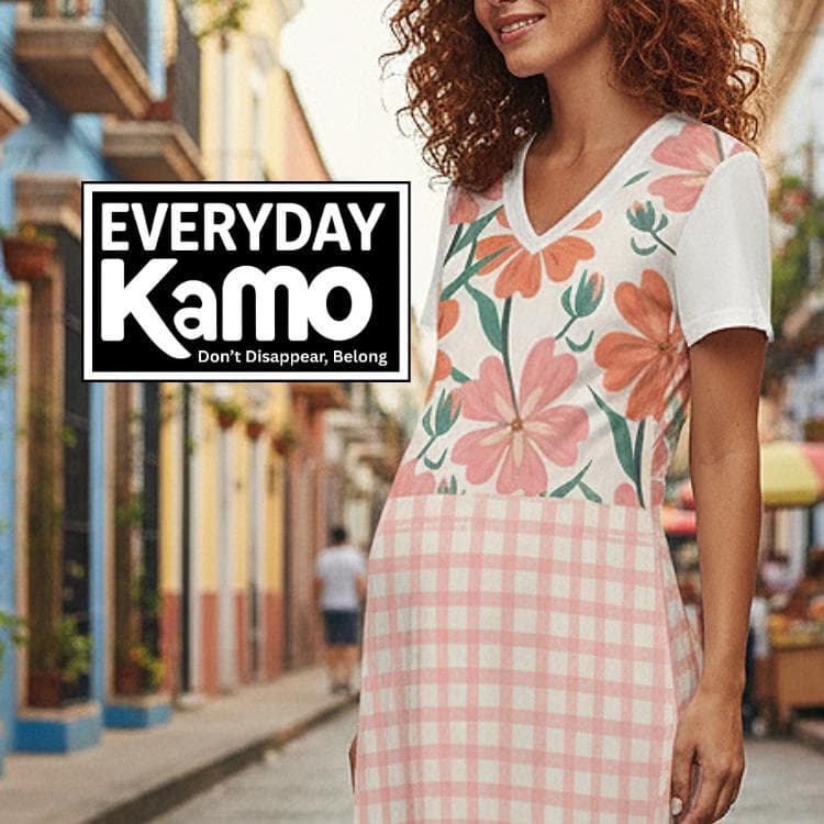 Boho Floral Gingham Maxi Dress | Comfortable V-Neck Summer Dress with Side Slits | Versatile Casual Beach Commute Dress