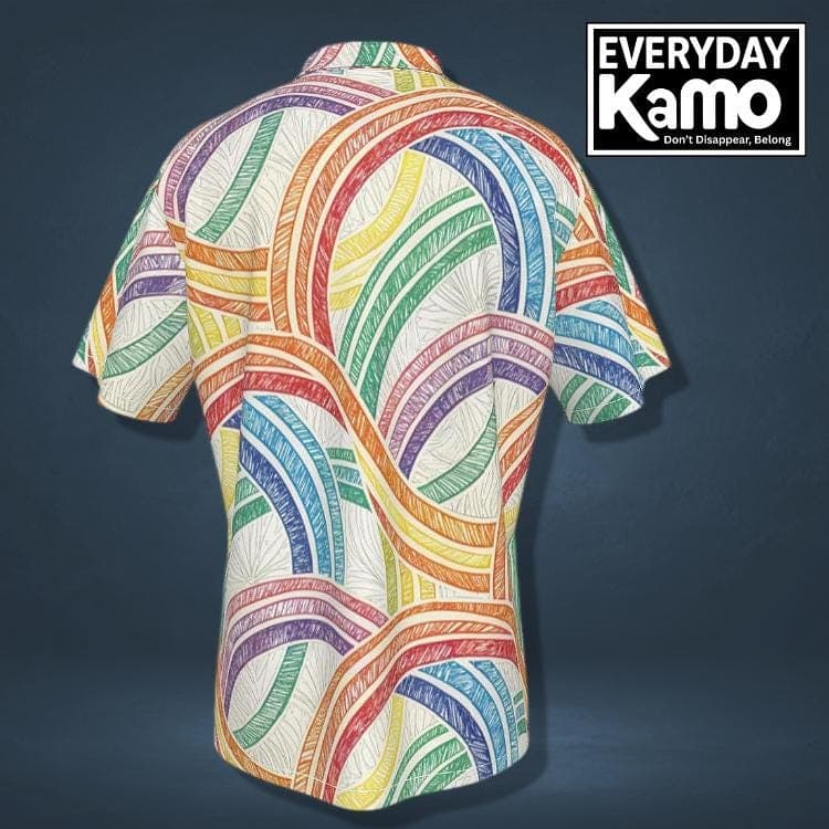 Vibrant Rainbow Hawaiian Shirt | Men's Colorful Abstract Button Up | Four-Way Stretch Summer Beach Aloha Shirt