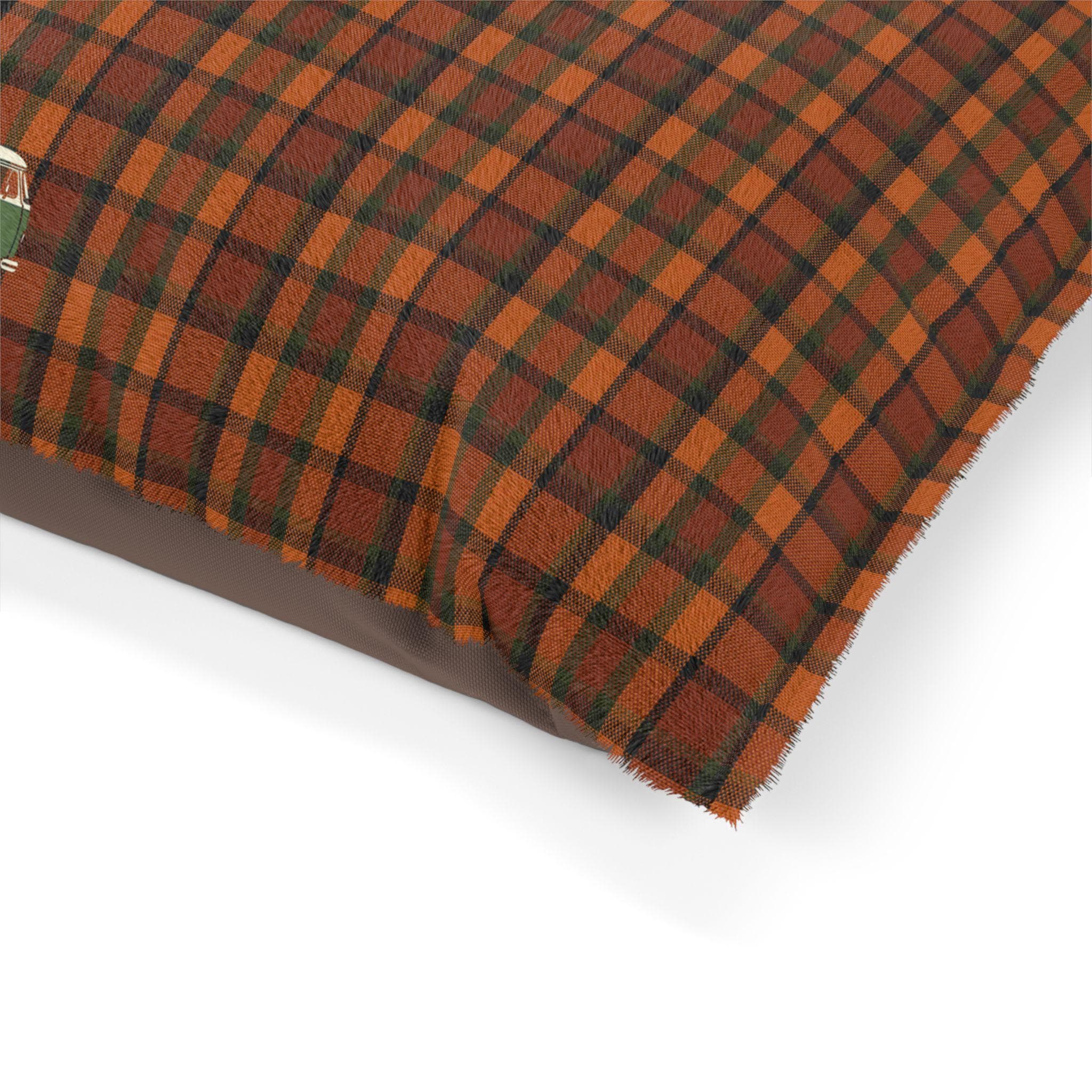 VW Westfalia Inspired Dog Bed, Retro Plaid Pet Cushion
