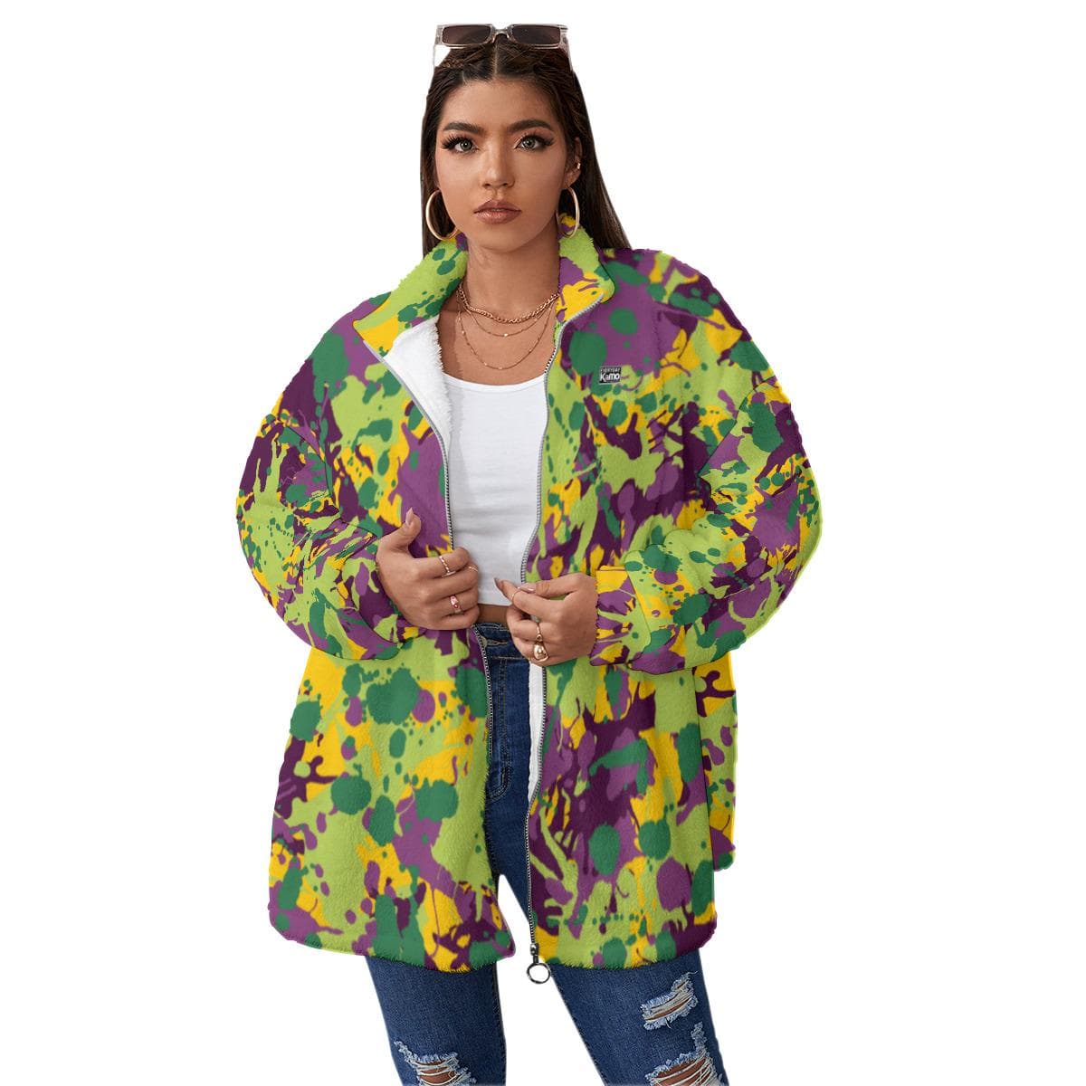 Abstract Splatter Paint Borg Jacket | Relaxed Fit Fleece Coat