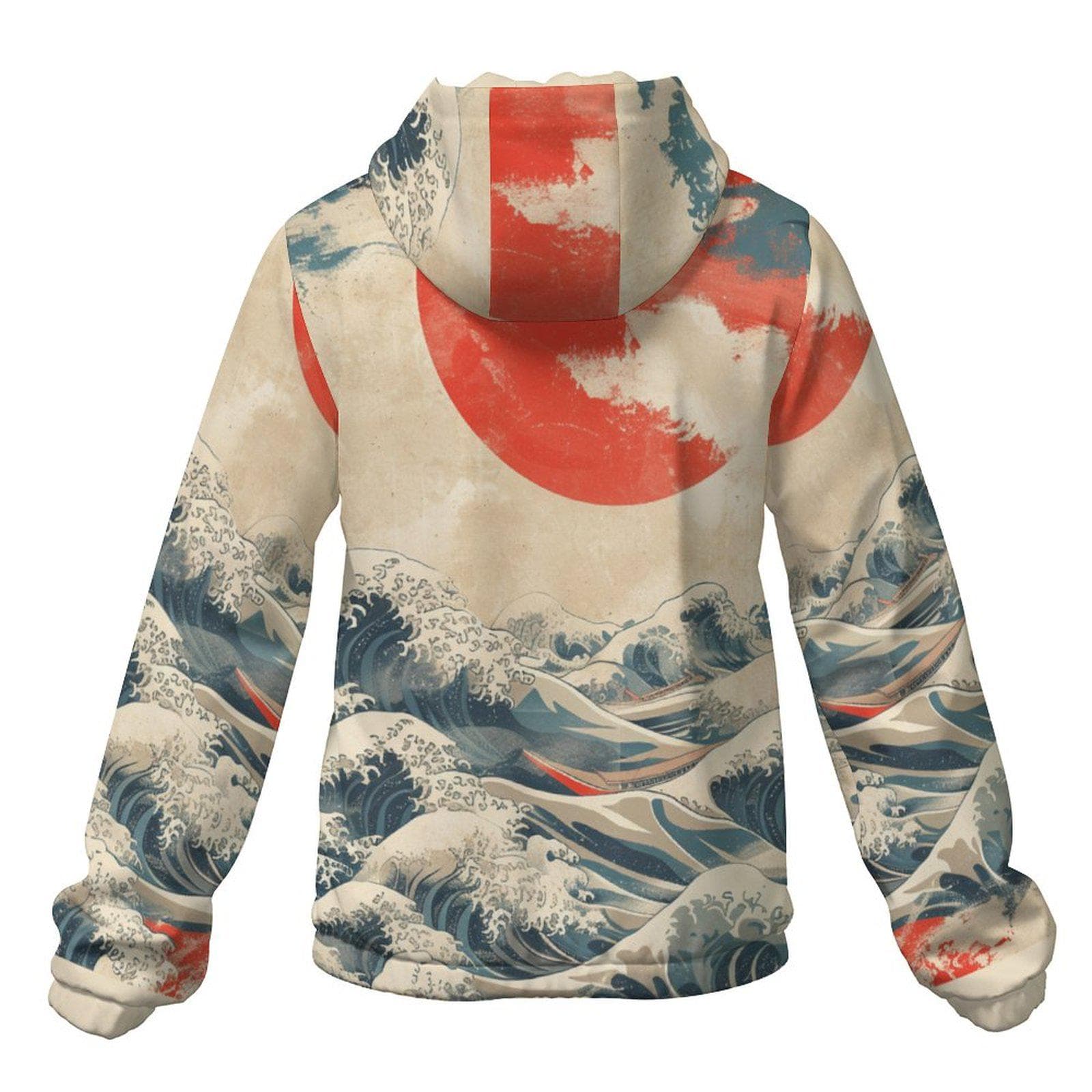 The Great Wave Hooded Windbreaker | Hokusai Japanese Art Print Jacket | Unisex Aesthetic Streetwear Outerwear