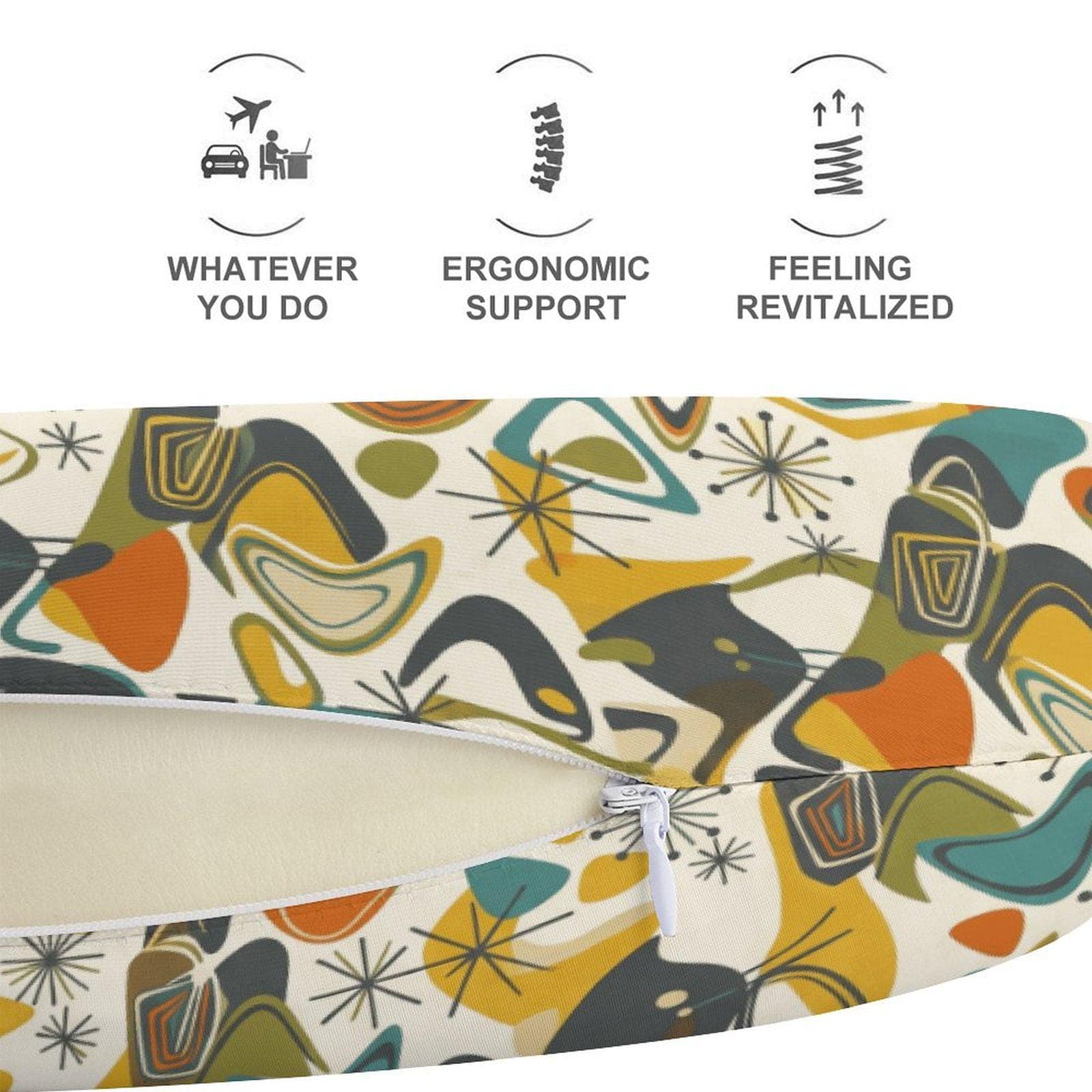 Mid-Century Modern Neck Pillow | Retro Atomic Travel Support | Memory Foam Comfort for Car, Plane, Home | Unique Gift