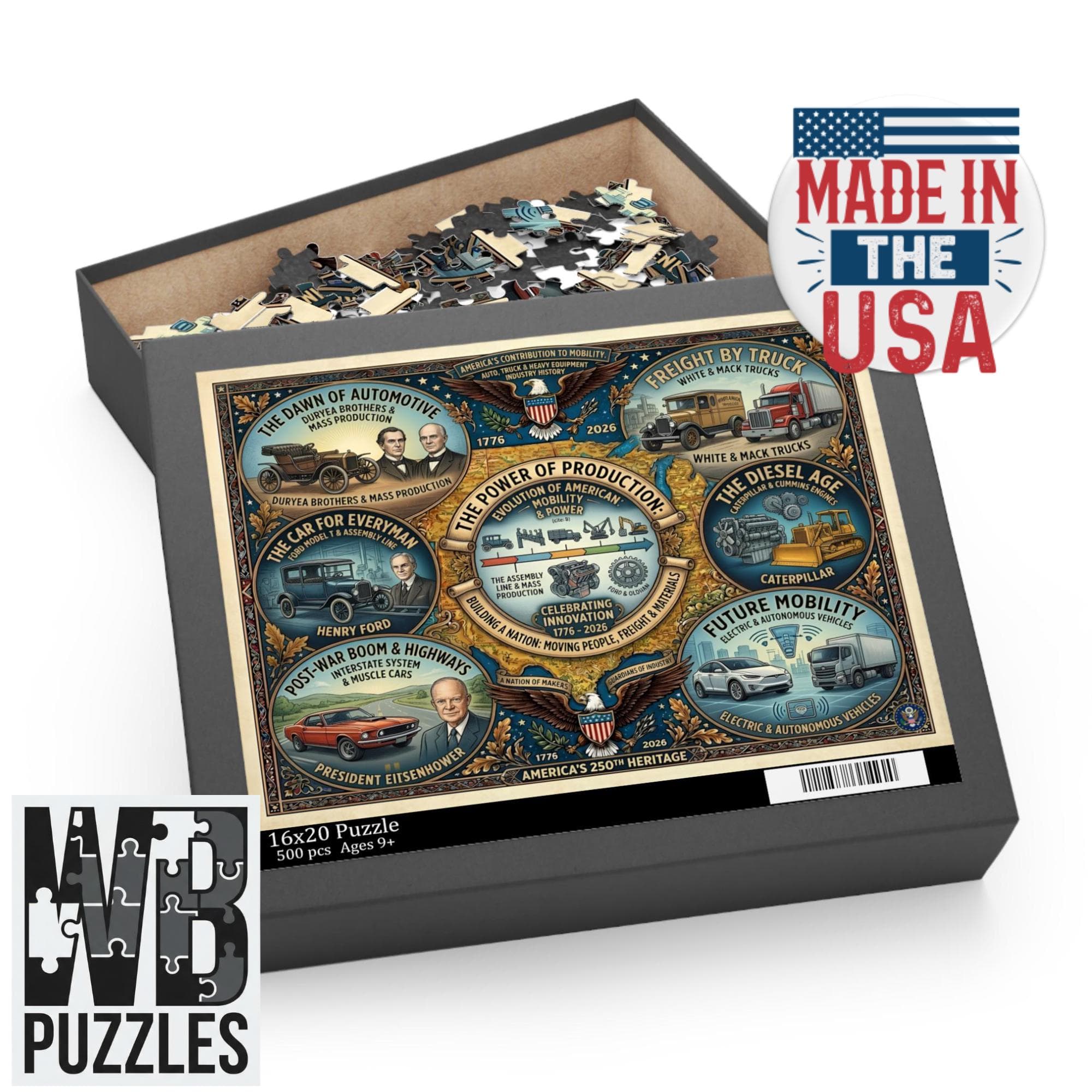USA 250th Anniversary Puzzle | Automotive History Illustrated | 52-500 Piece