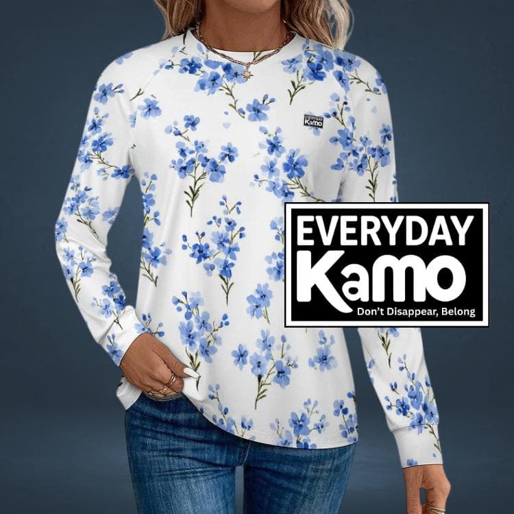 Everyday Kamo Women's Blue Floral Long Sleeve Quick Dry T-Shirt | UPF 50+ Sun Protection Top | Cooling & Stylish