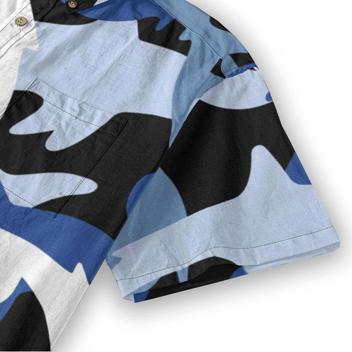 Men's Shark Camo Aloha Shirt | Blue Ocean Print, Slub Cotton