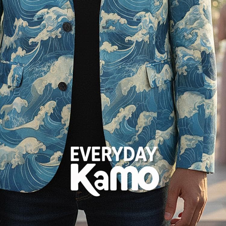 Men's Japanese Wave Print Cotton Blazer | Ukiyo-e Blue Jacket