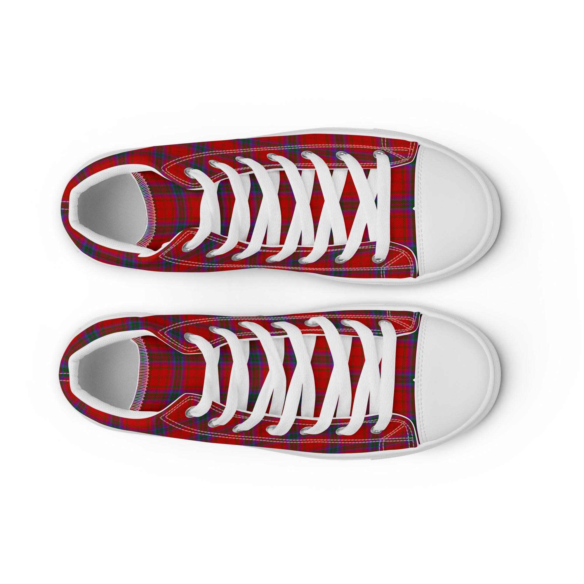 Red Blue Plaid Men’s high top canvas shoes
