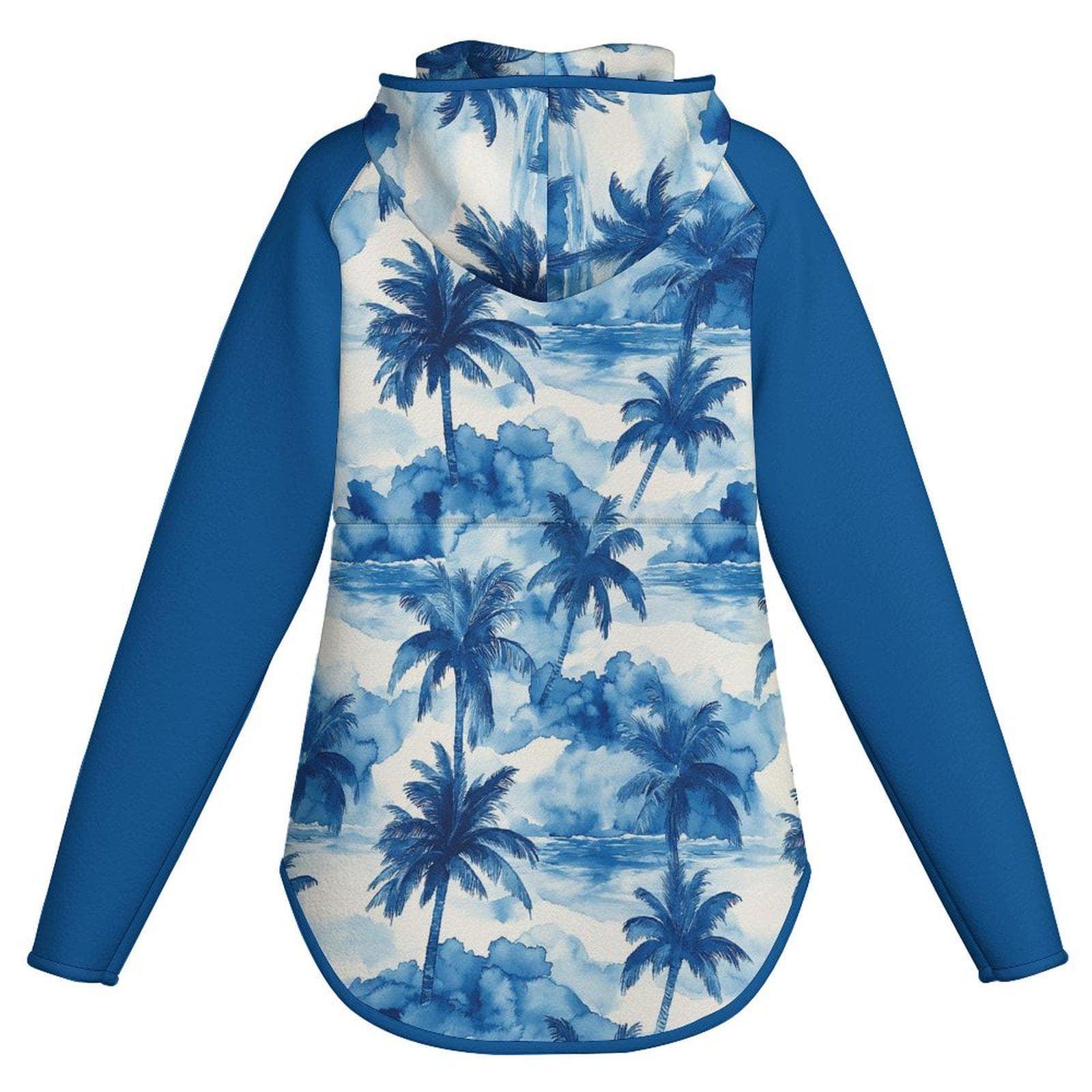 Everyday Kamo Tropical Palm Tree Zip-Up Hoodie | Women's Slim-Fit Polar Fleece Jacket | Beach Vacation Resort Wear