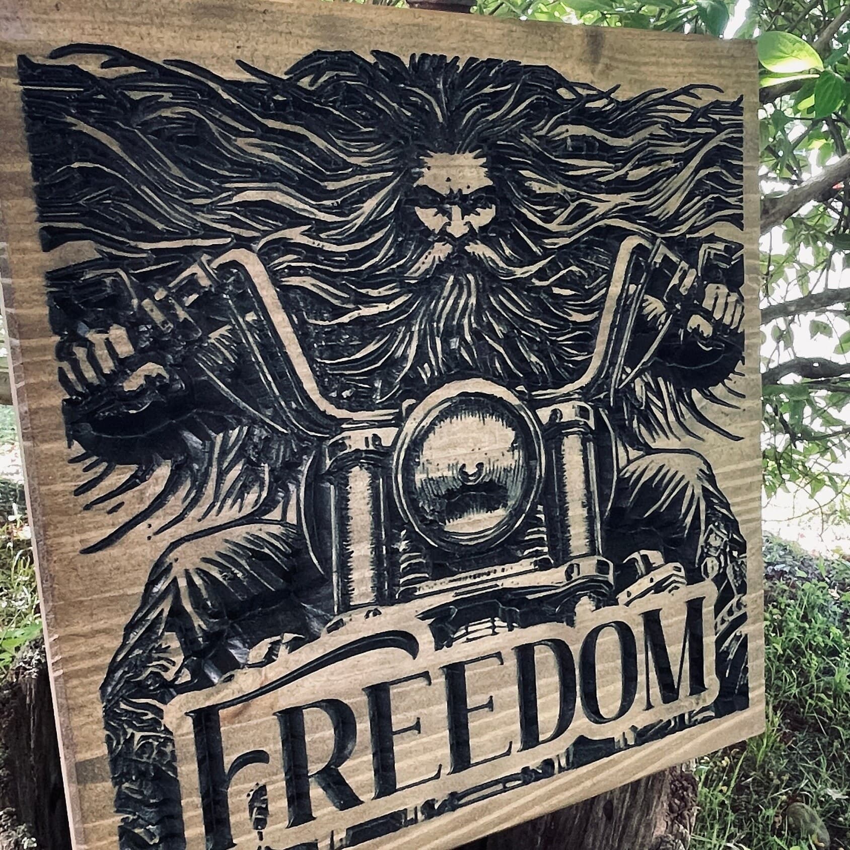 Freedom Rider Carved Wood Sign