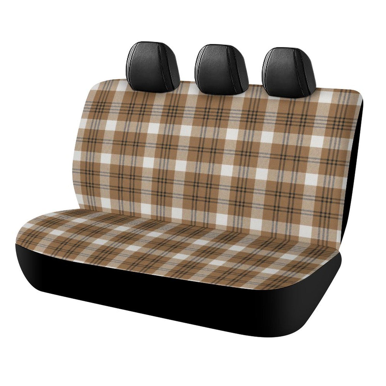 Brown Plaid Car Rear Seat Cover - Custom Fit, Elastic Edges