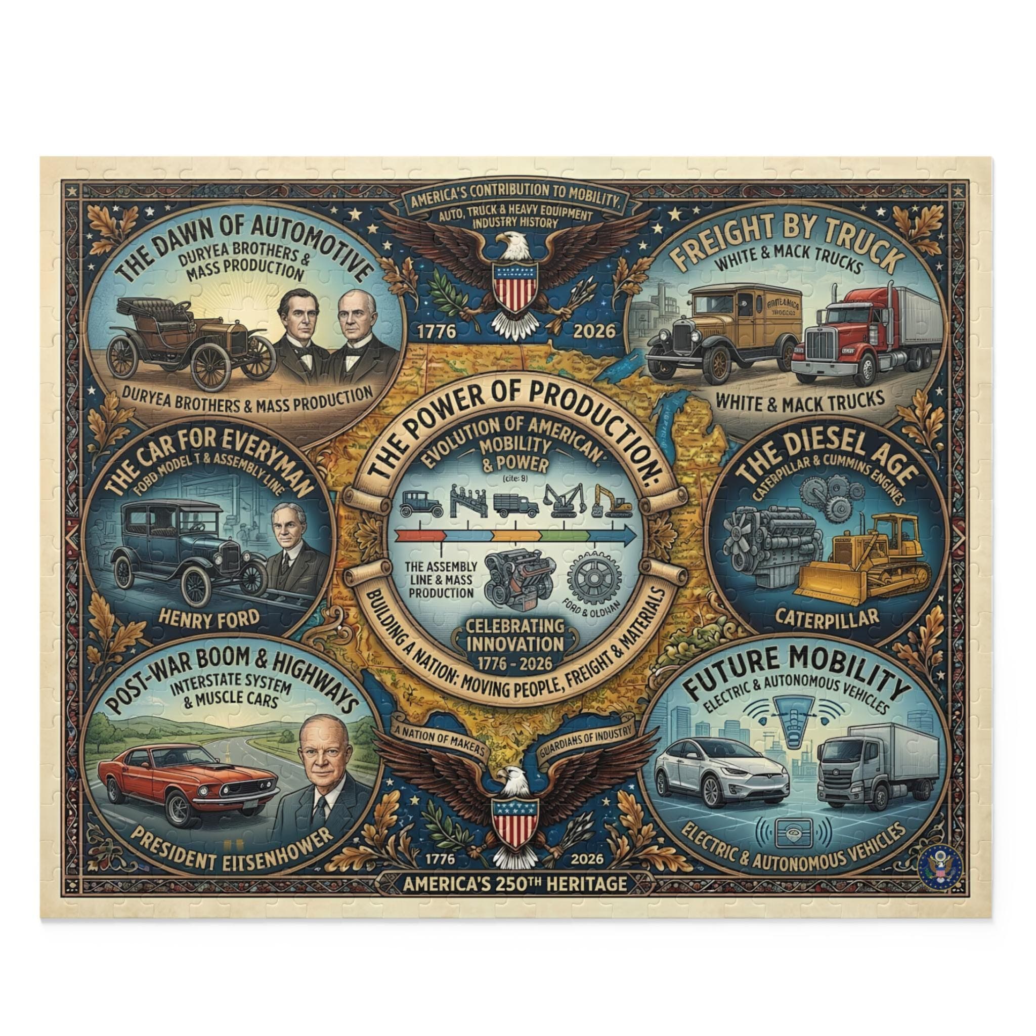 Automotive History Jigsaw Puzzle 252-500pc | America's 250th Heritage Illustrated