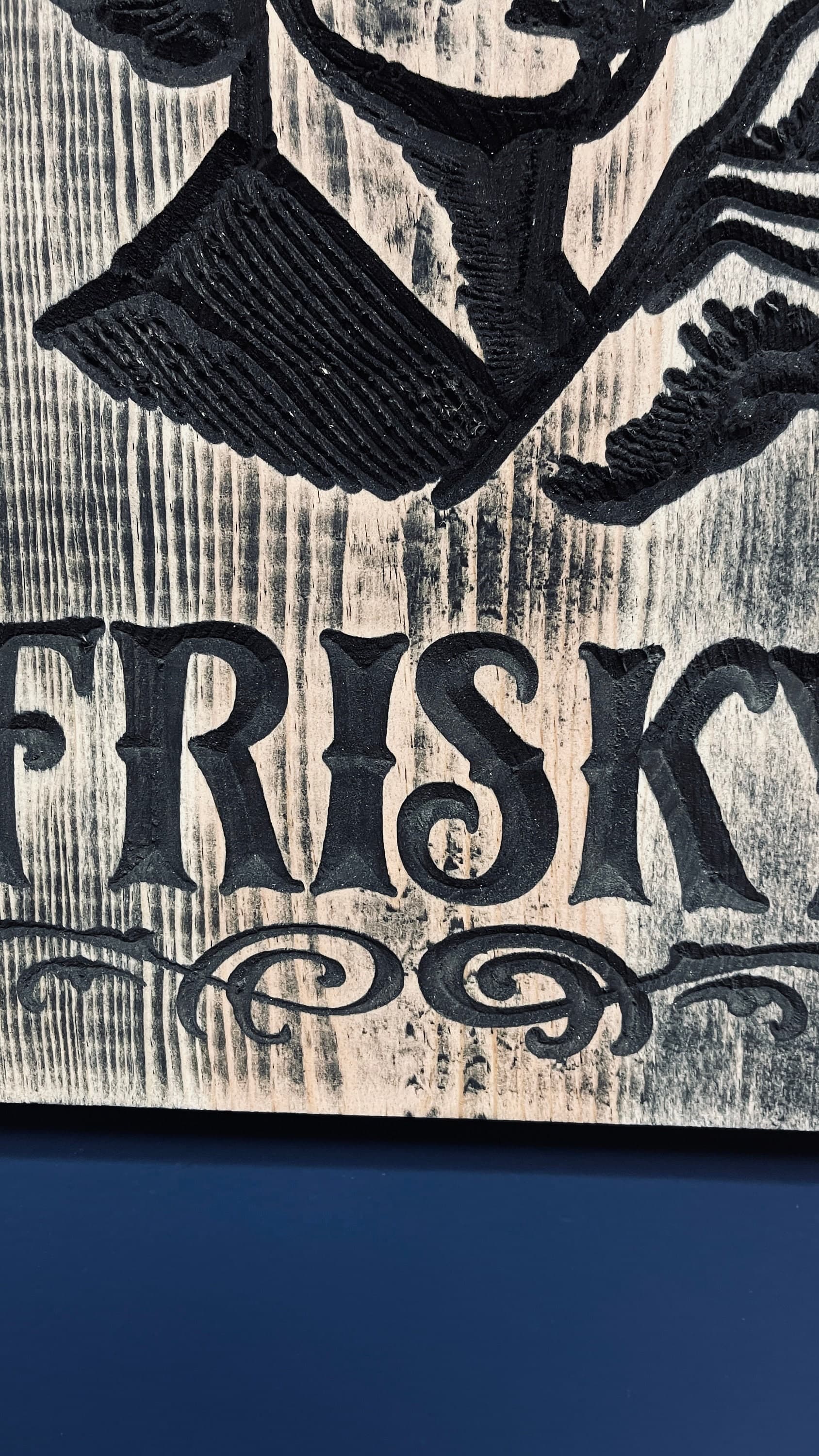 Whiskey Before Frisky Vertical Carved Wood Sign (Distressed Edition)