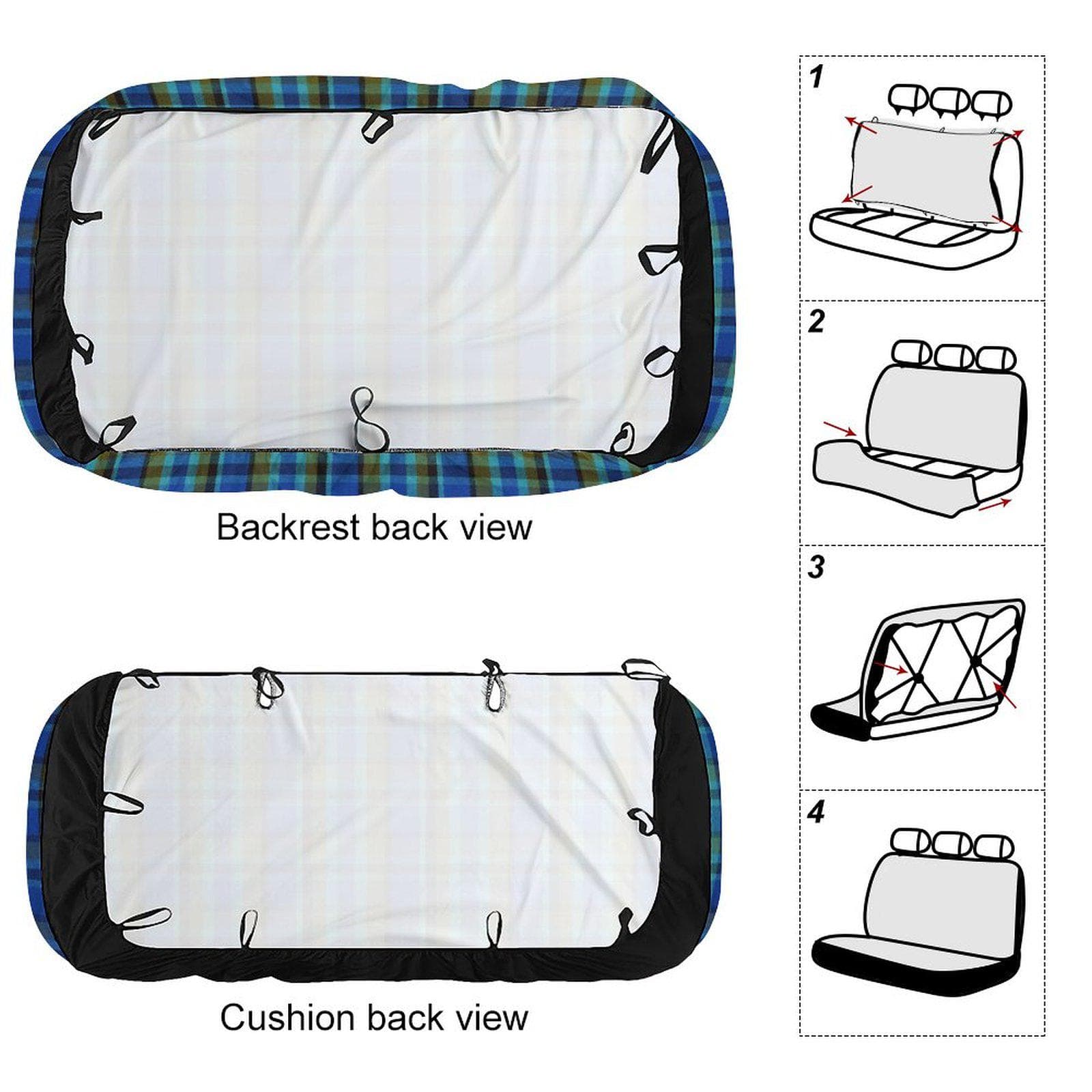 Westy Vibe Plaid Back Seat Cover, Blue Green Retro Car Interior Protector, Universal VW Bus Style Auto Accessory