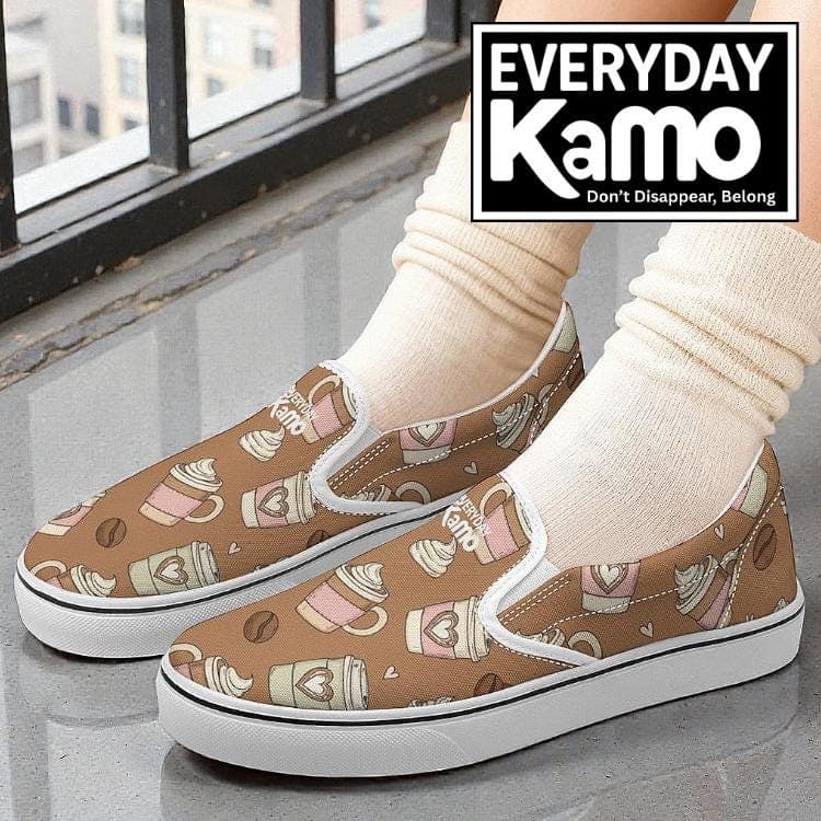 Everyday Kamo Coffee Lover Slip-On Canvas Shoes - Unisex, Comfy & Stylish