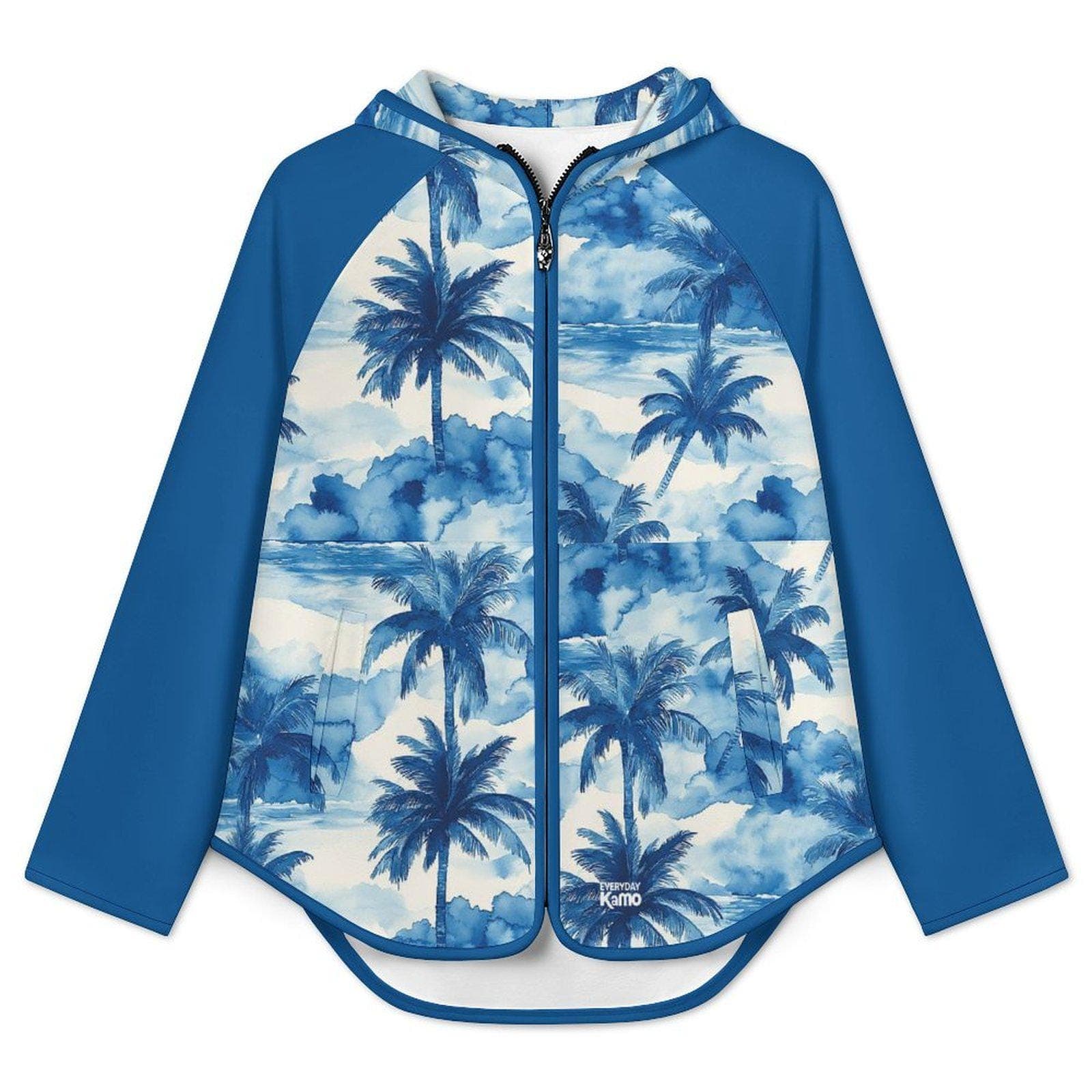 Everyday Kamo Tropical Palm Tree Zip-Up Hoodie | Women's Slim-Fit Polar Fleece Jacket | Beach Vacation Resort Wear
