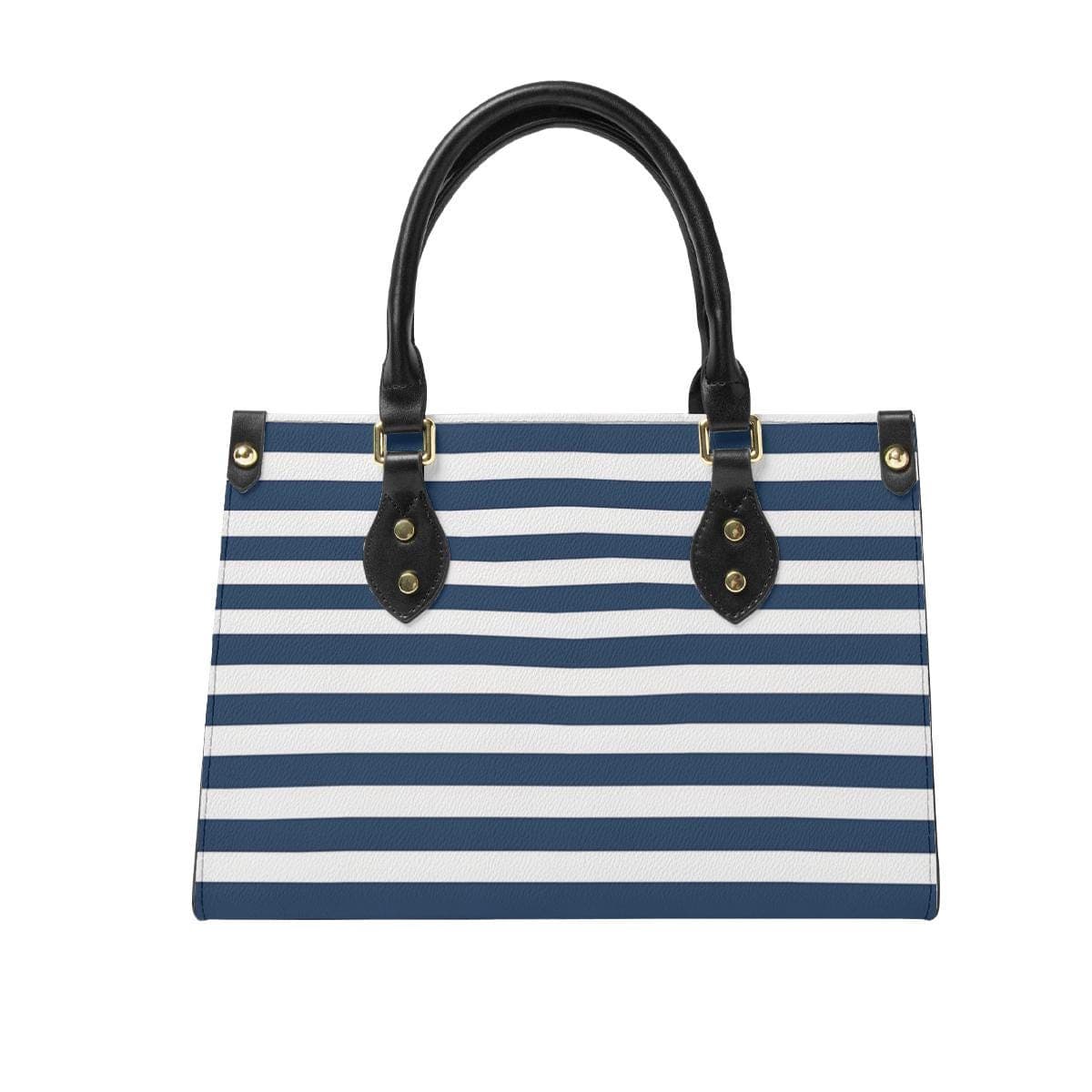 Chic Navy & White Stripe Leather Tote Bag | Double-Sided Custom Print