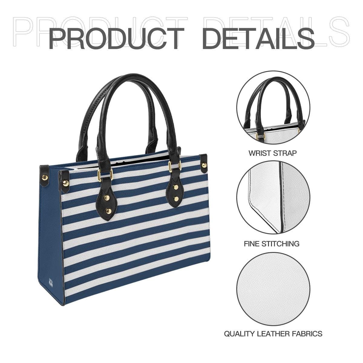 Chic Navy & White Stripe Leather Tote Bag | Double-Sided Custom Print