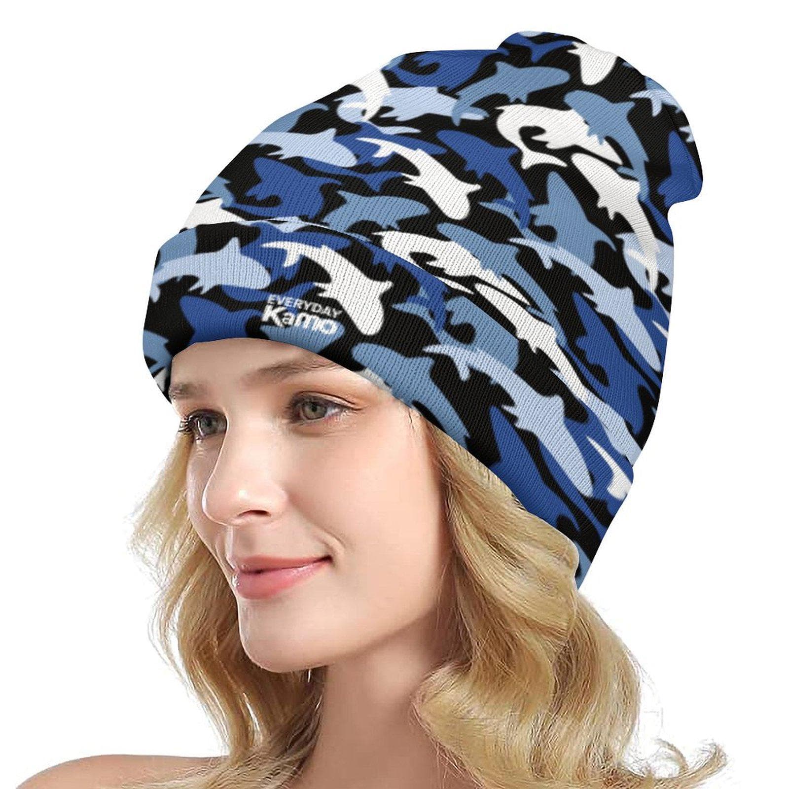Everyday Kamo Shark Camo Beanie | Blue & Black Knit Hat | Cozy Winter Warmth | Unique Marine Camouflage Cap