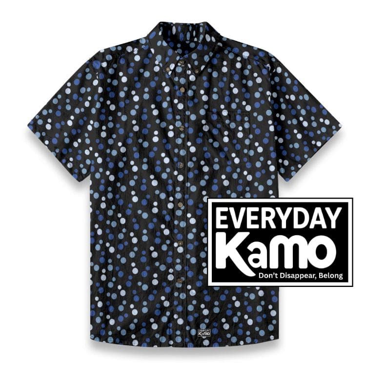 Men's Blue Polka Dot Cotton Slub Shirt | Short Sleeve Button-Down