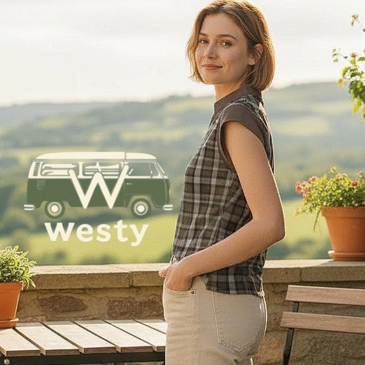 Westfalia Camper Plaid V-Neck Top, Adventure Van Life Shirt