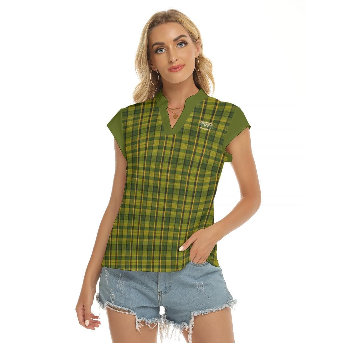 Westy Plaid V-Neck Top - Westfalia Camper Bus Road Trip Shirt