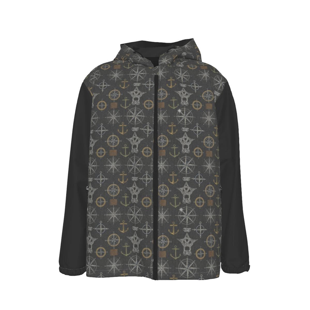 Unisex Nautical Anchor Compass Windbreaker Jacket | Lightweight Hooded Zipper Windproof Coat | Marine Outdoor Apparel