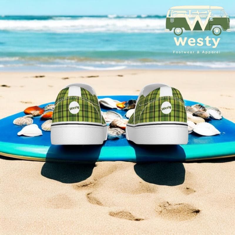 Westy Green Plaid Women's Slip-On Sneakers – Trendy, Comfortable, and Versatile