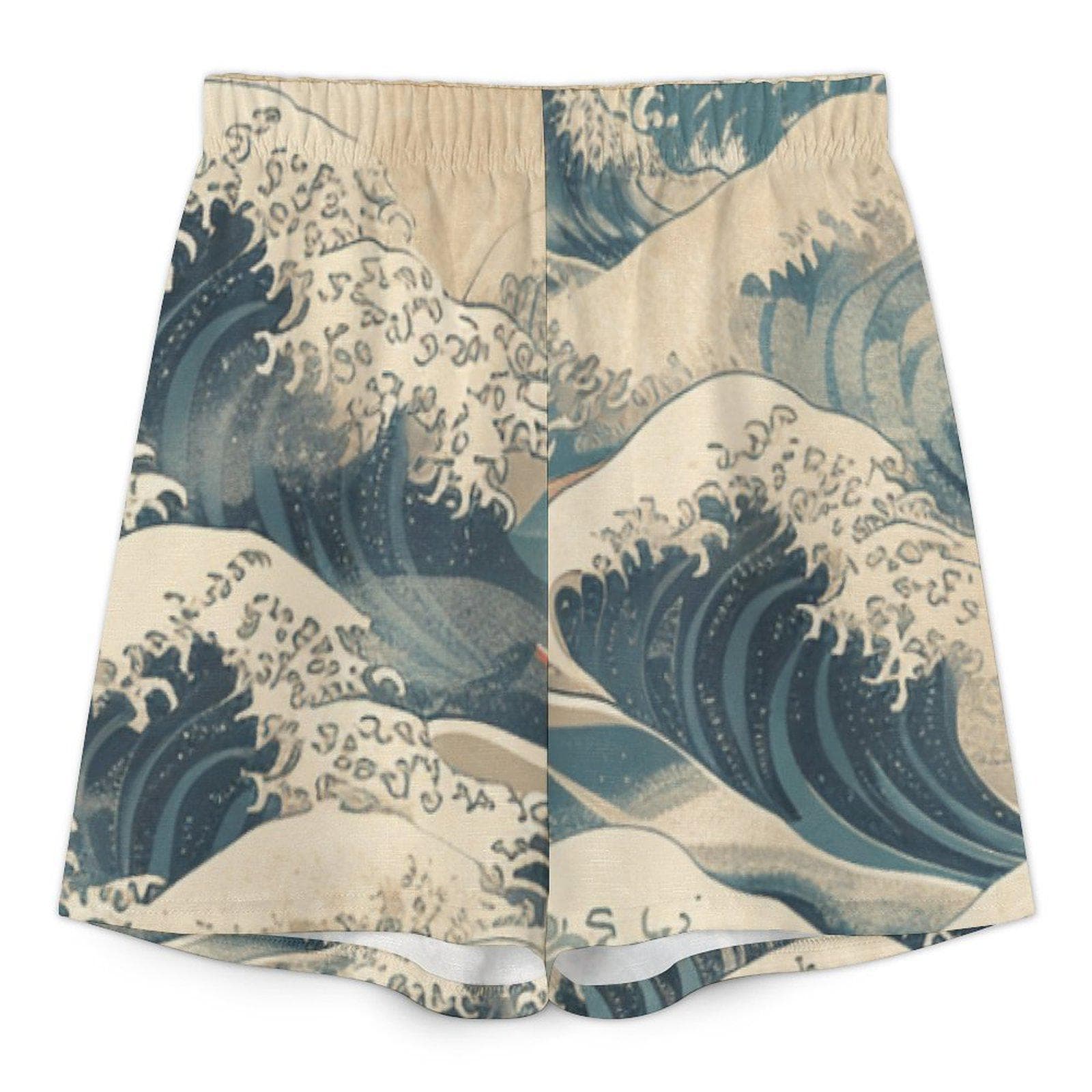Mediterranean Style V-Neck Suit | Slub Linen Art Wave Print Shorts Set | Batwing Sleeve Resort Wear