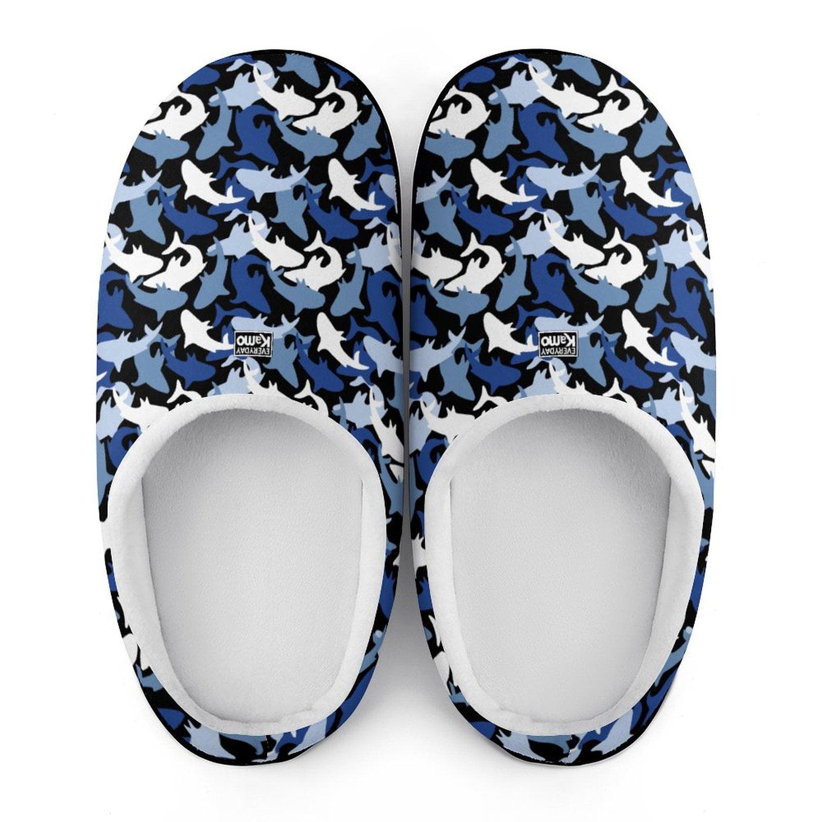 Everyday Kamo Men's Shark Camo Slippers | Cozy Blue Ocean Print House Shoes with Anti-Skid Sole