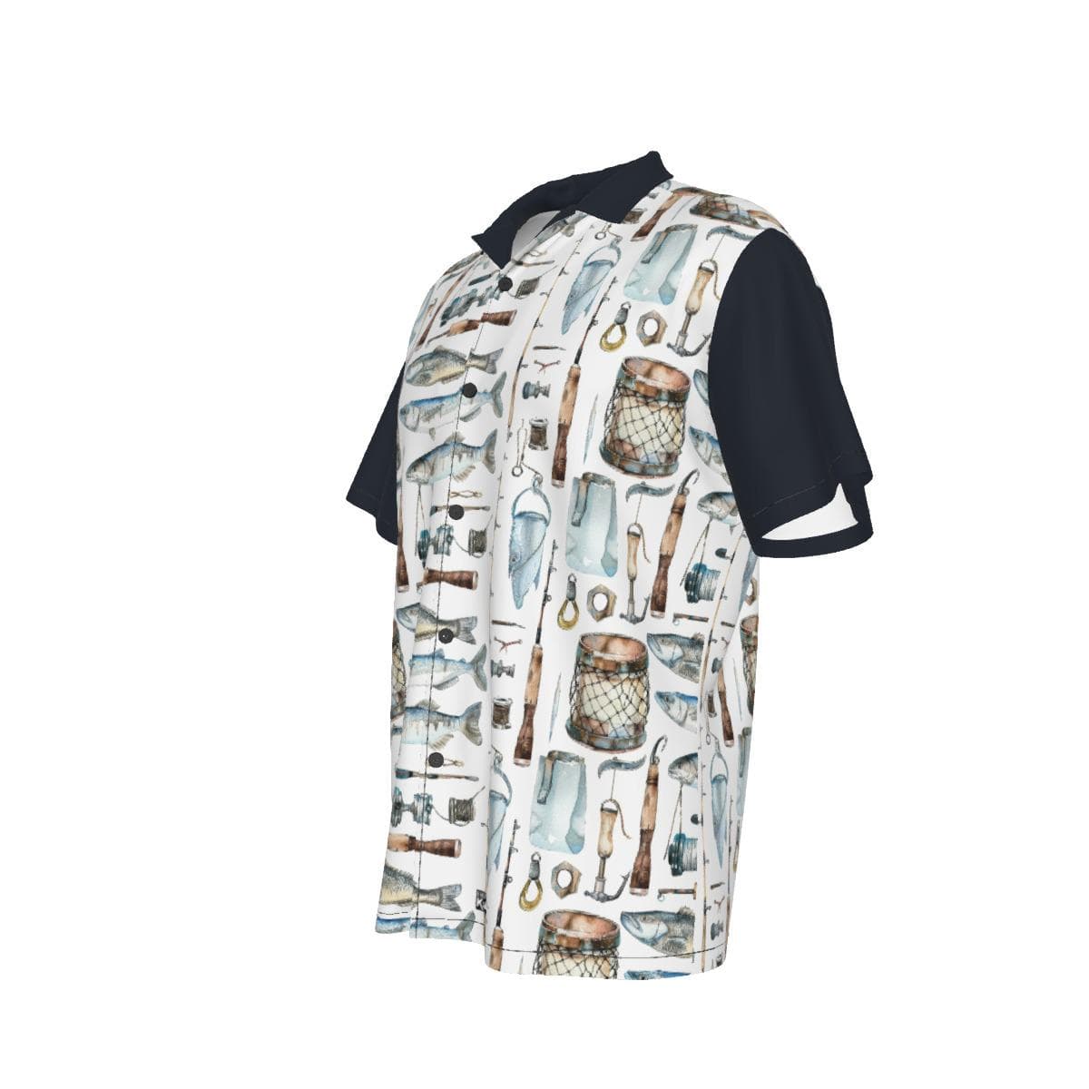 Men's Fishing Pattern Hawaiian Shirt | Angler's Aloha Camp Shirt | Lightweight Summer Beachwear