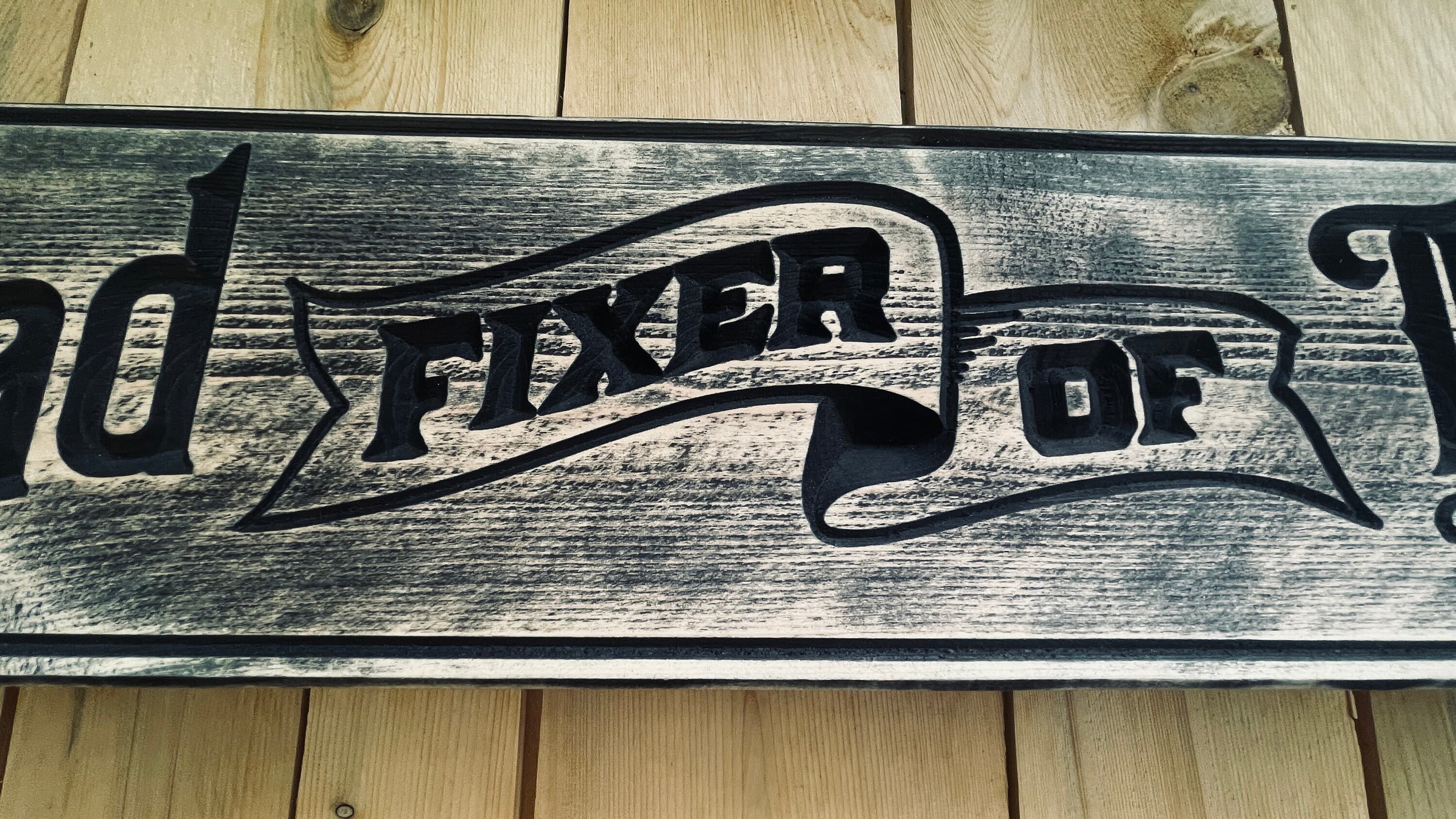 Dad Fixer of Things Real Pine Wood Carved Sign