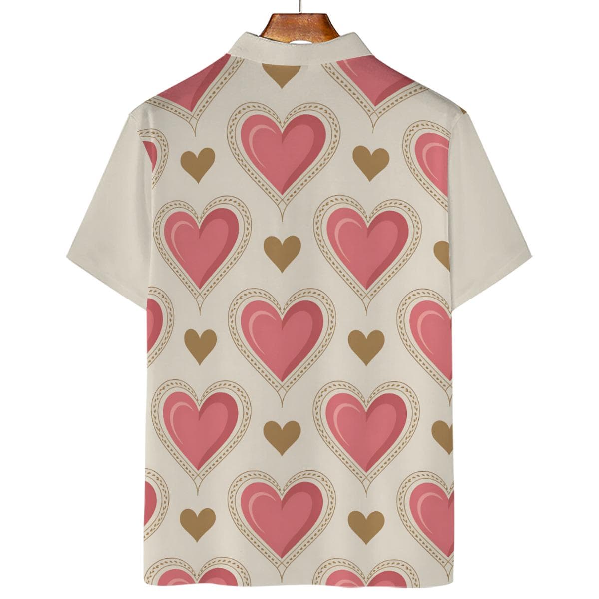 Pink & Gold Heart Polo Shirt | Romantic Polyester Tee